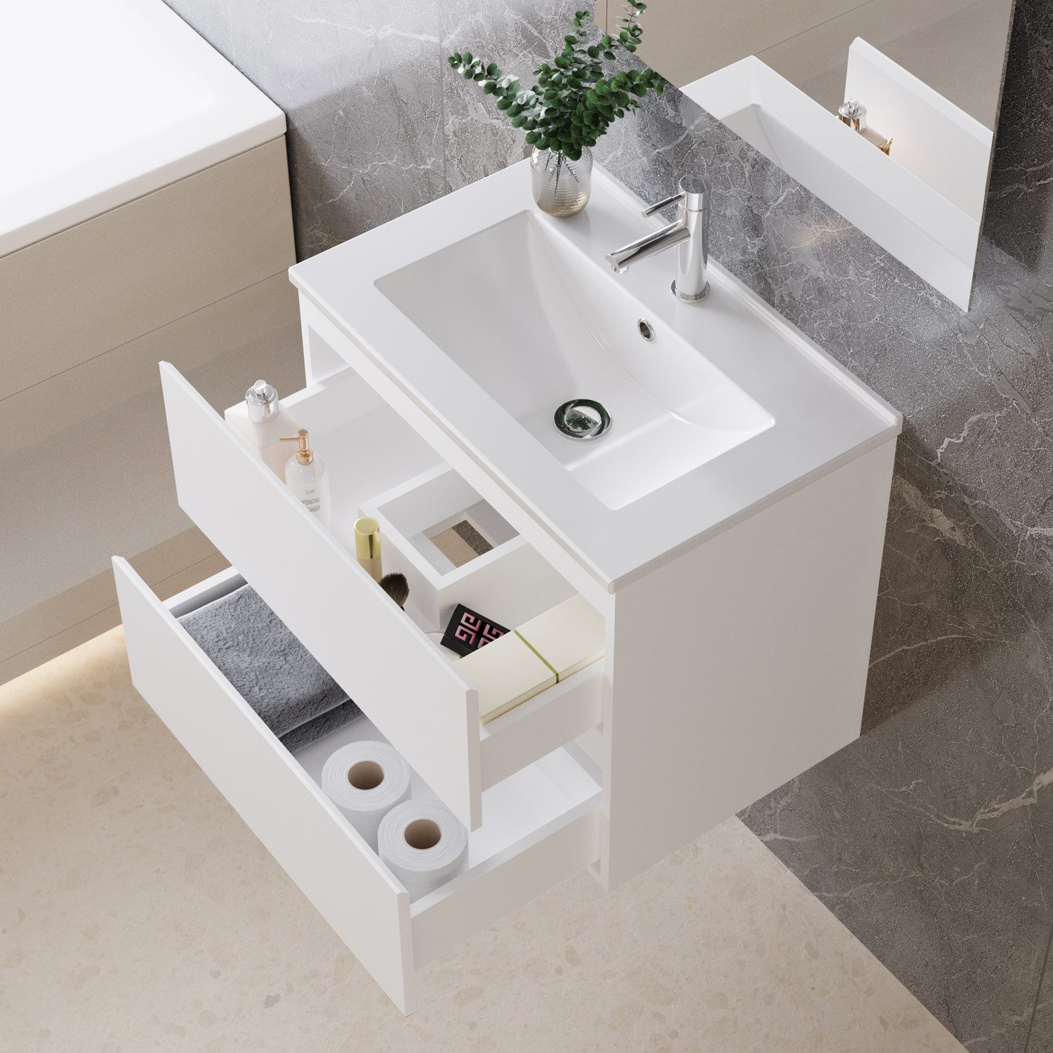duschspa Waschtisch Waschbecken mit Unterschrank Badmöbel Set Badschrank Wa günstig online kaufen