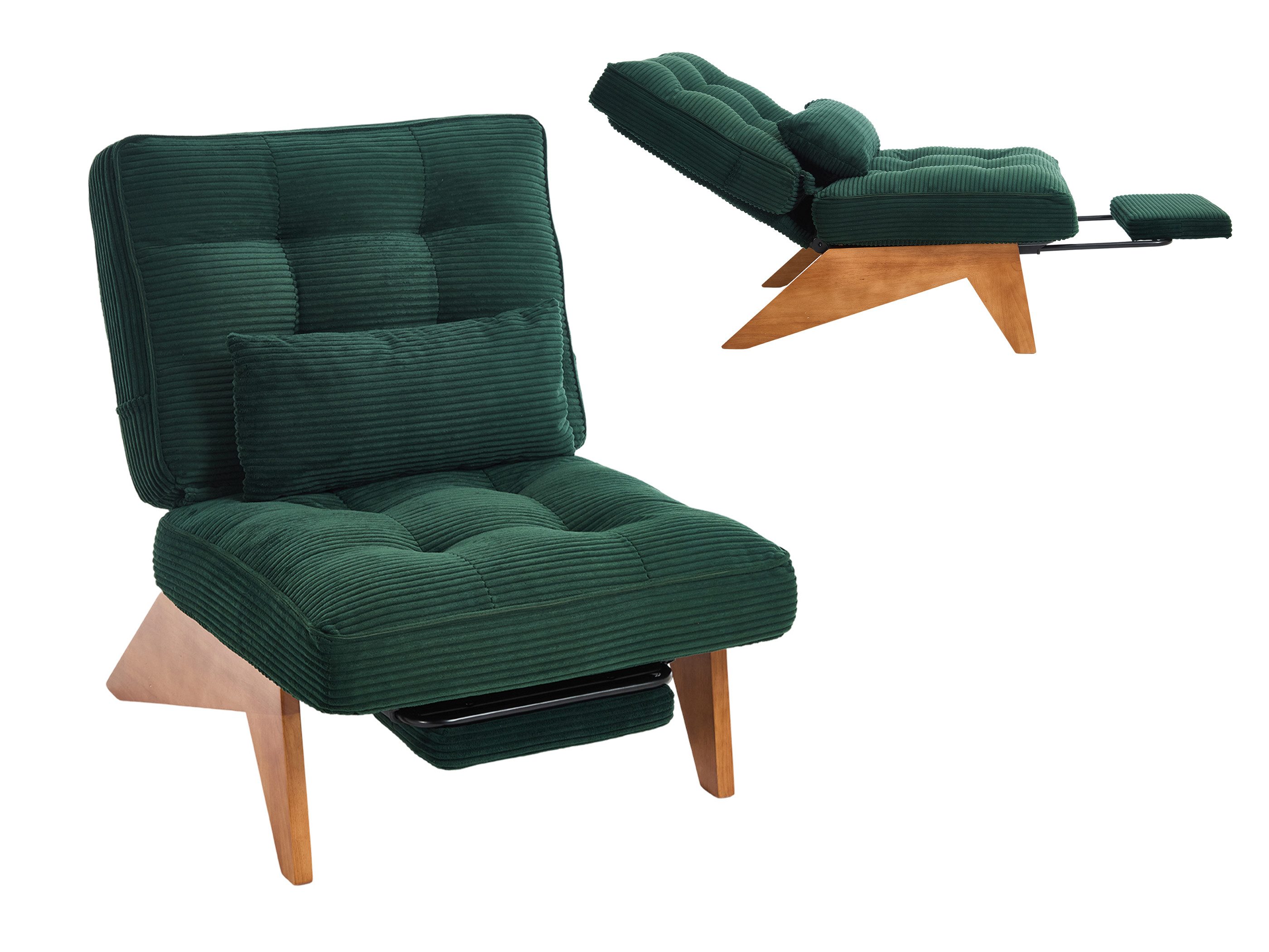 SeedWave Loungesessel Kordstoff Relaxsessel, Verstellbare Rückenlehne, Ausziehbare Fußstütze, Polstersessel inklusive 2 Seitentasche, Lendenkissen, Massiveholzfüße