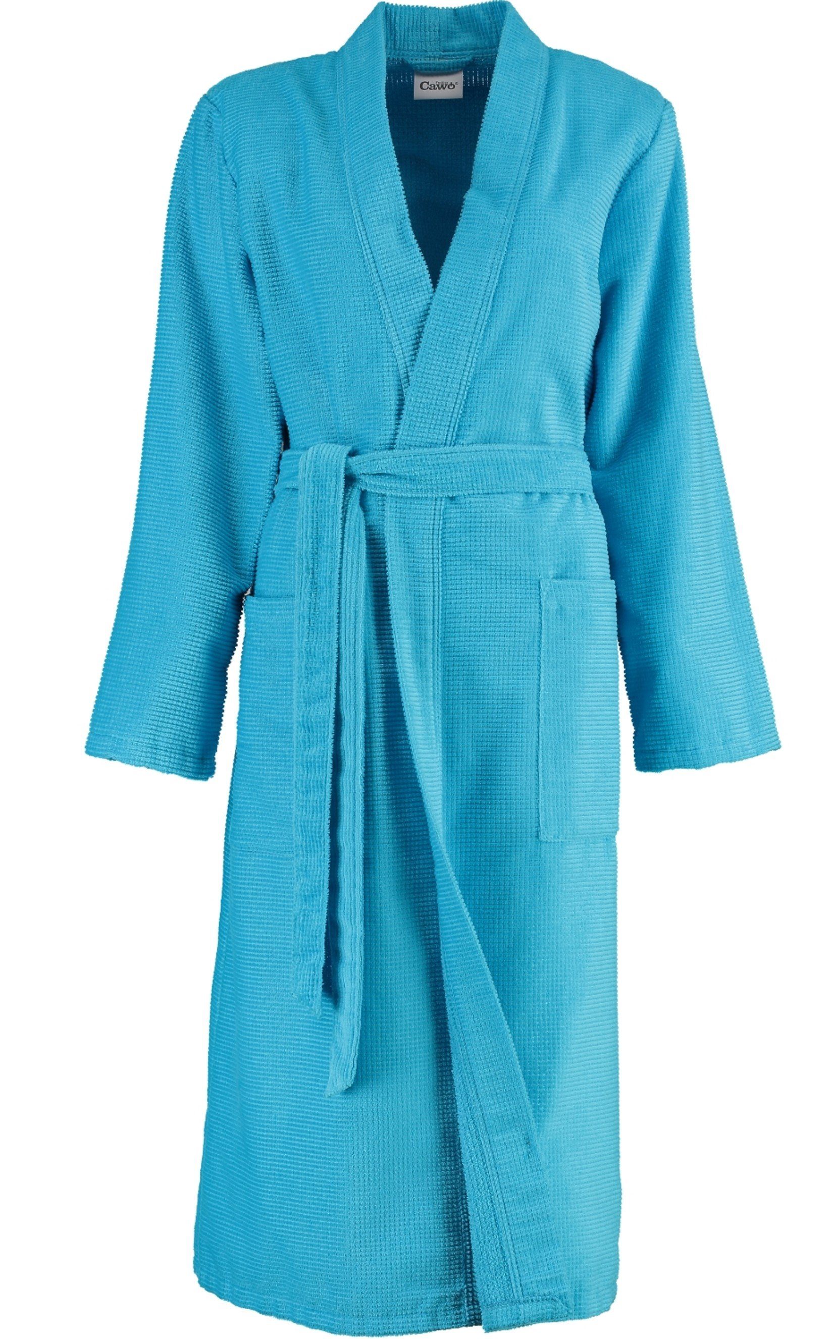 Cawö Damenbademantel, Langform, Baumwolle, Kimono-Kragen, Gürtel,  Waffelpique Qualität, Material: 100% Baumwolle