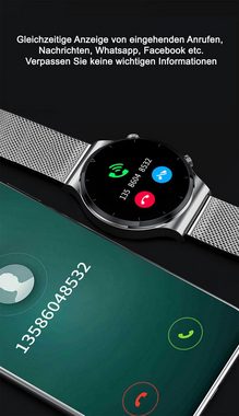 TPFNet SW22 mit Milanaise Armband für Damen - individuelles Display Smartwatch (Android), Armbanduhr mit Musiksteuerung, Herzfrequenz, Schrittzähler, Kalorien, Social Media etc. Schwarz