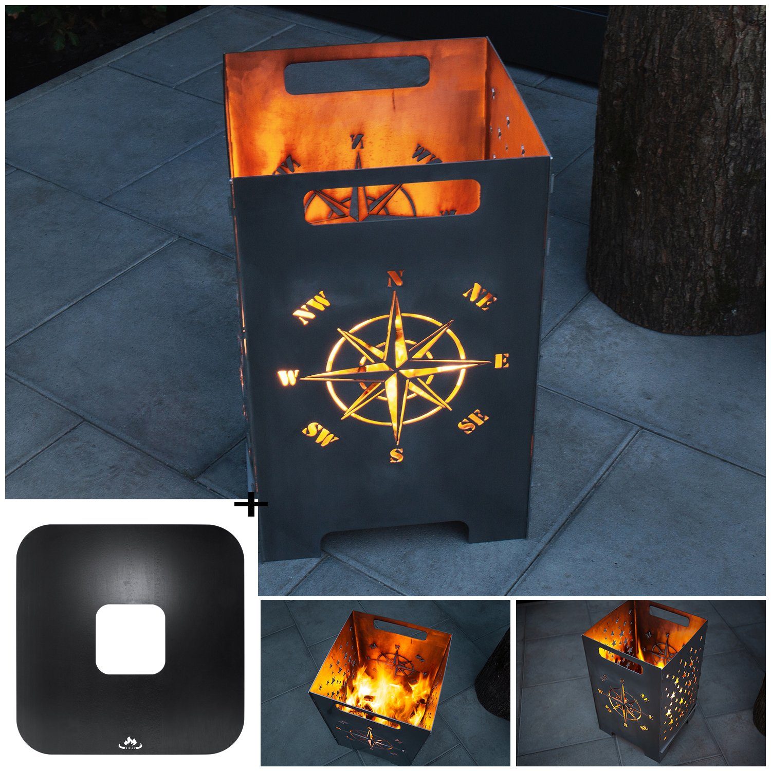 teileplus24 Feuerkorb FT04 Feuertonne + Feuerplatte Komplettset Feuerkorb + Grillplatte