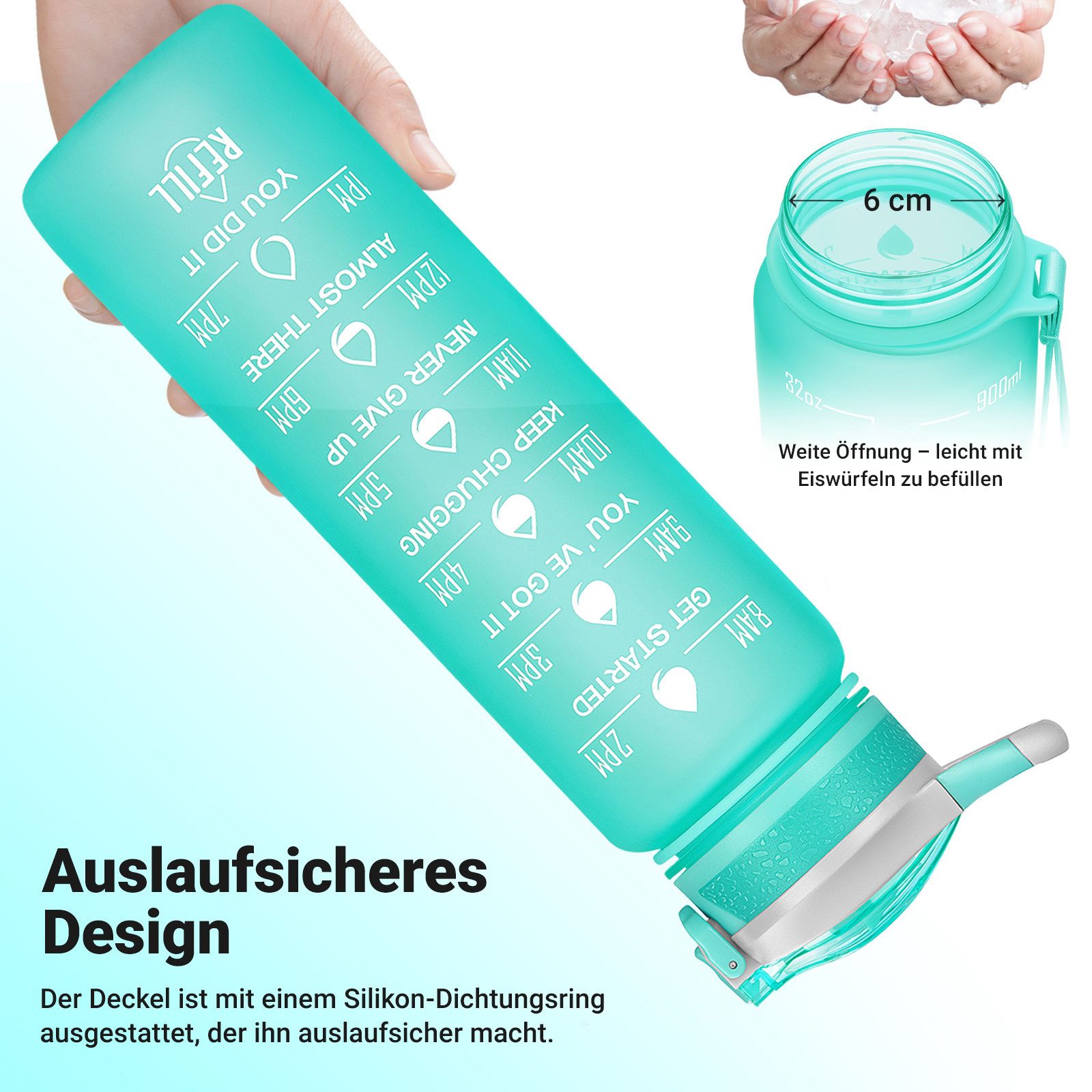 OKWISH Trinkflasche 1L Sport Wasserflasche Auslaufsicher Fitnessflasche, mit Strohhalm und Flip-Top-Deckel, für Fitness Schule Outdoor usw.