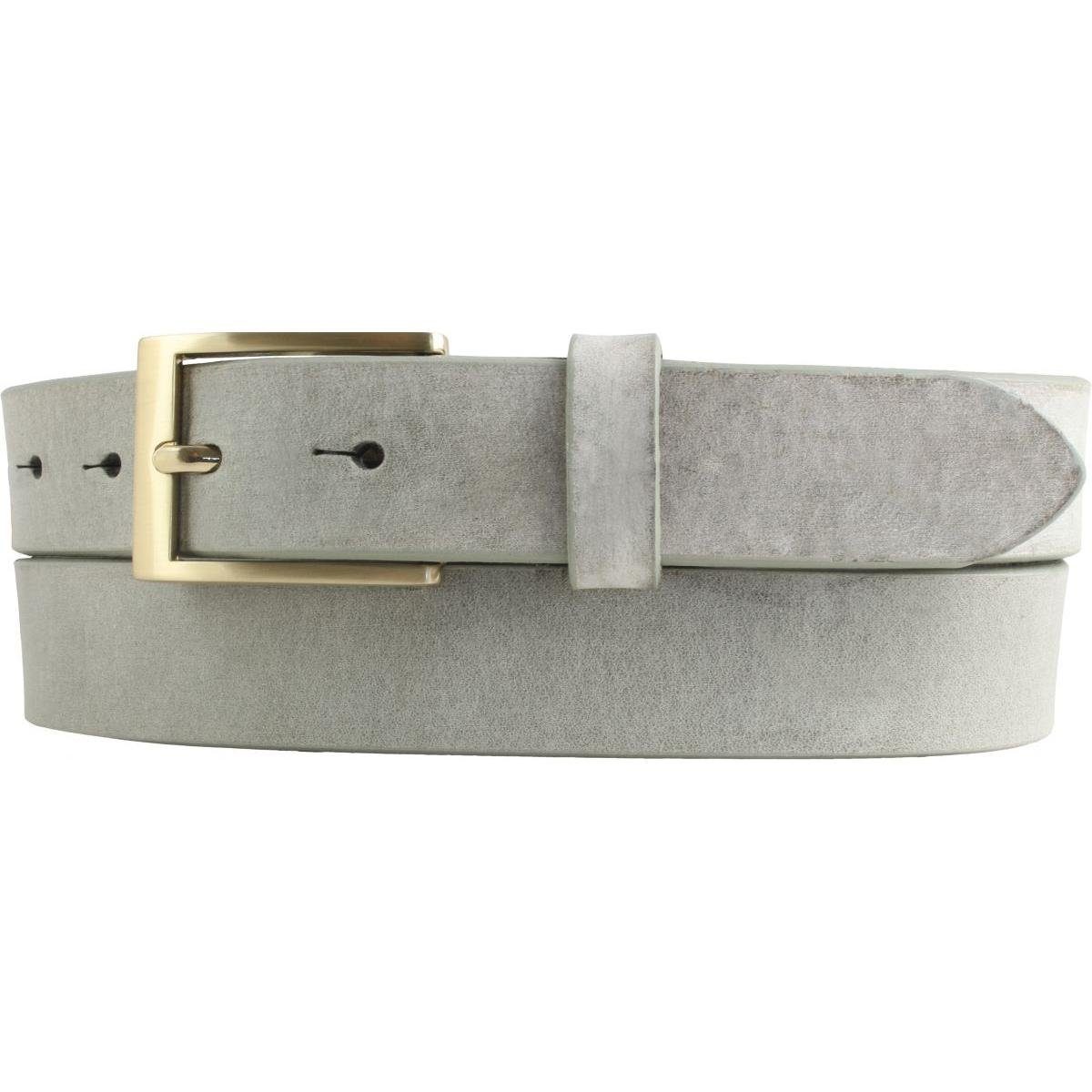 BELTINGER Ledergürtel Herren-Gürtel aus weichem Vollrindleder Vintage-Look 3 cm - Leder-Gürt weiches Leder, Gürtelschnalle in Gold, Vintage Hellgrau, Gold