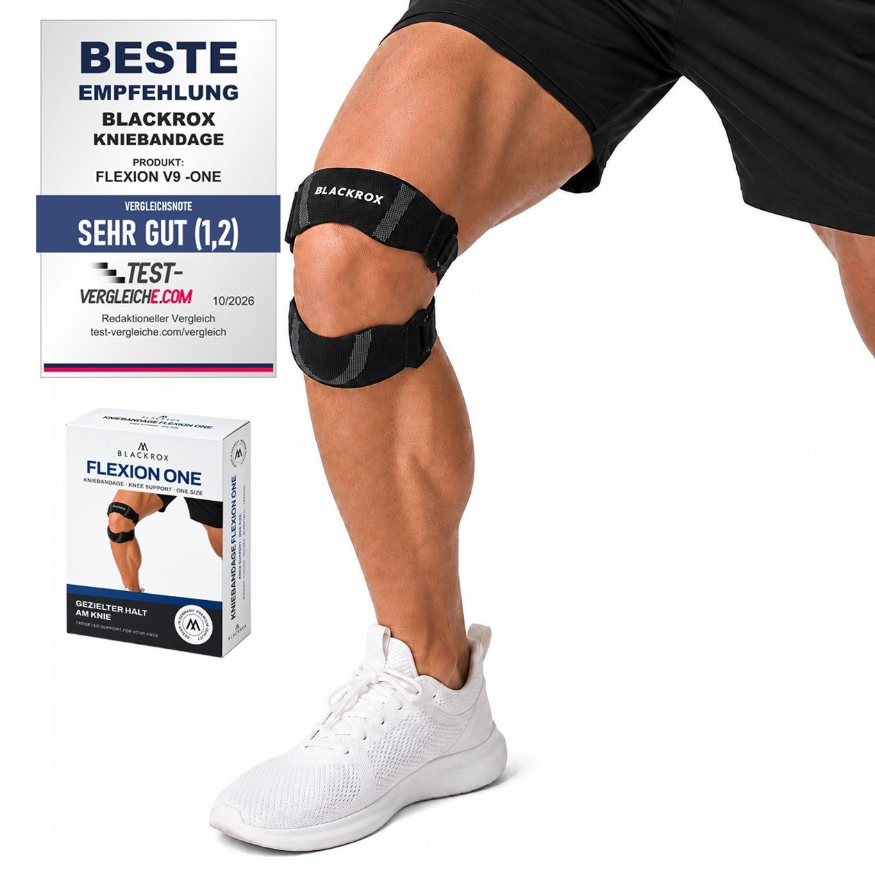BLACKROX Kniebandage FLEXION ONE Doppelte Patellabandage, Sport, One Size, Unisex, Stufenlos verstellbar, rutschfest, atmungsaktiv