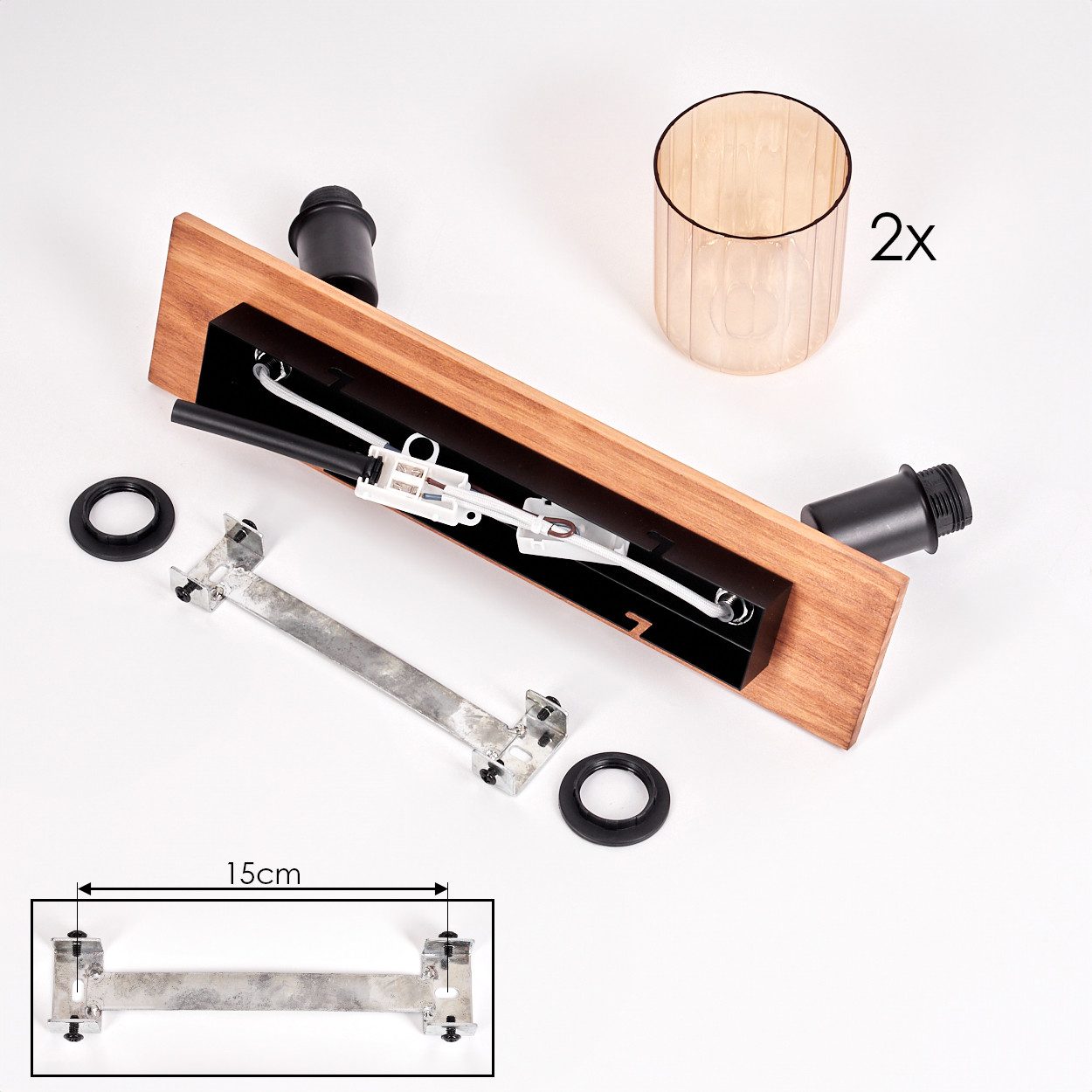 hofstein Deckenleuchte Deckenlampe aus Metall/Holz/Glas in Schwarz/Natur/Bernstein, ohne Leuchtmittel, moderne Industrial-Design Leuchte, mit Glasschirmen (8 cm – Bild 5 von 5