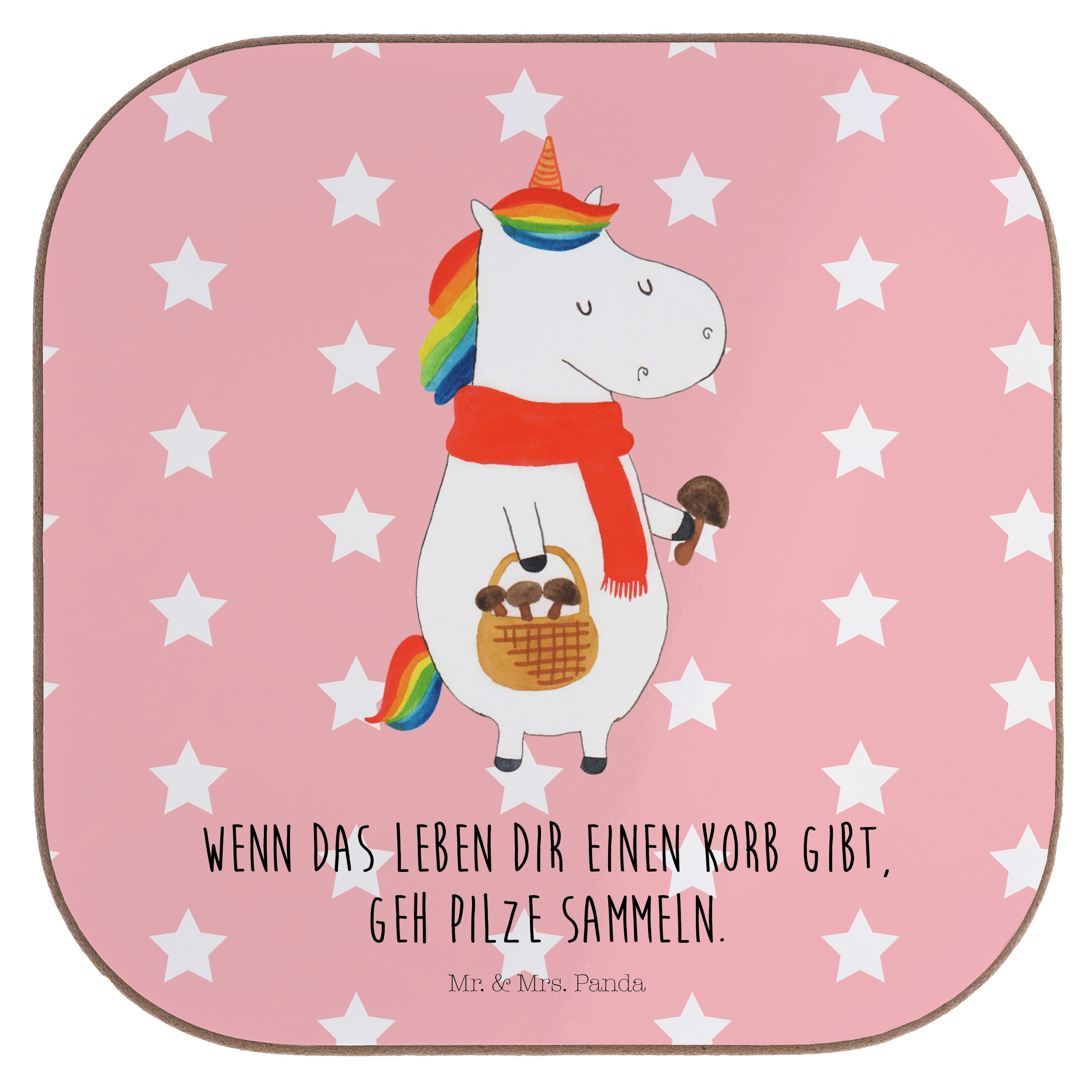 Mr. & Mrs. Panda Getränkeuntersetzer Einhorn Pilz - Rot Pastell - Geschenk, Pegasus, Spruch, Motivation, L, 1-tlg.