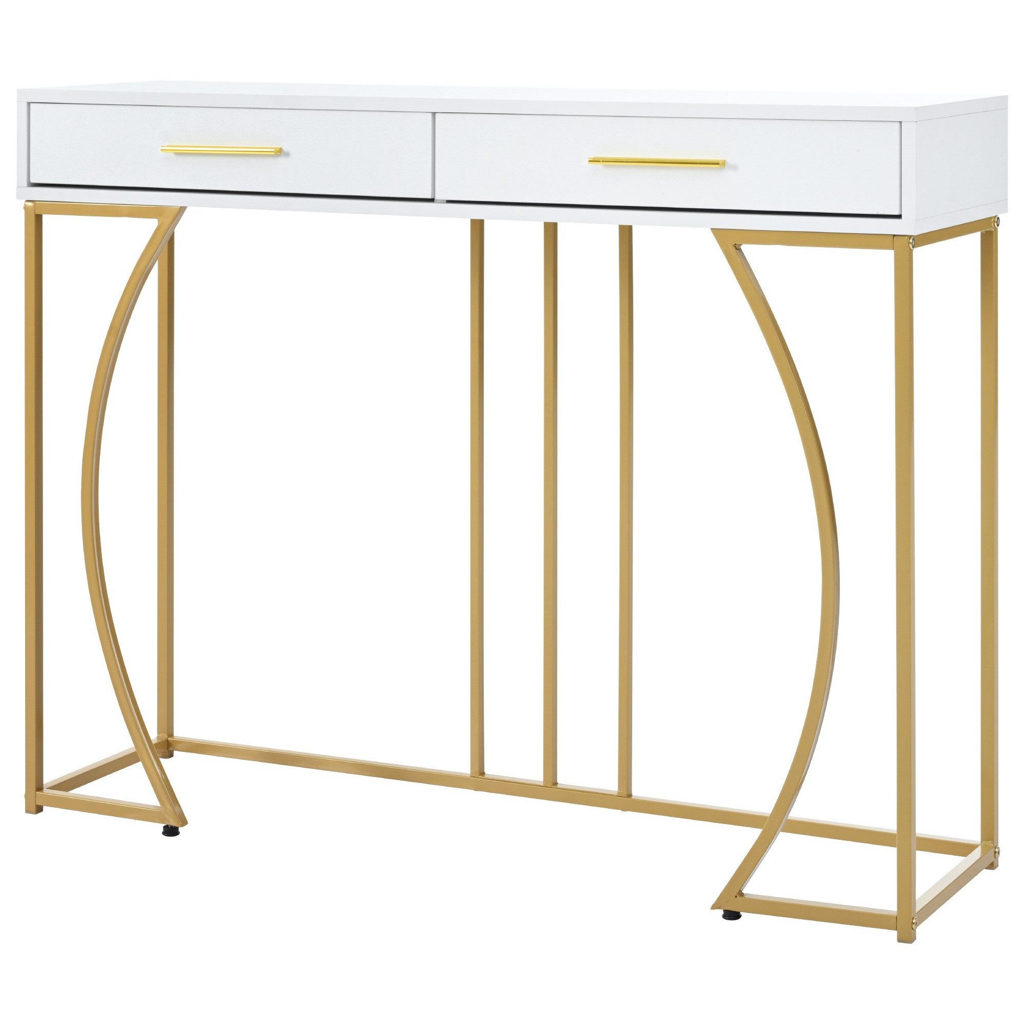 EXTSUD Konsolentisch Konsolentisch 110×32×85 cm – Metall & MDF, 1 Schublade, leichter Luxus, Breite 32 cm