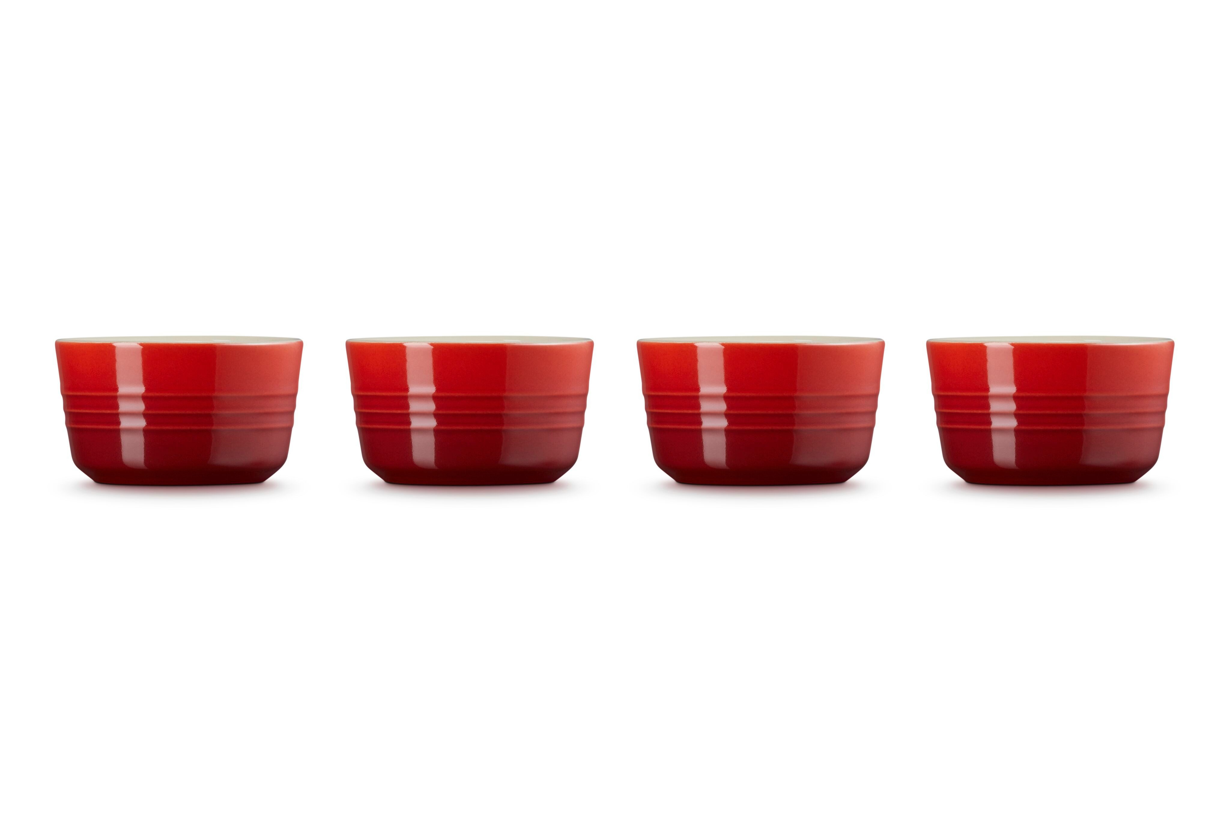 LE CREUSET Portionsförmchen 4-er Set Mini Förmchen, Steinzeug, Kirschrot, 79109100600000