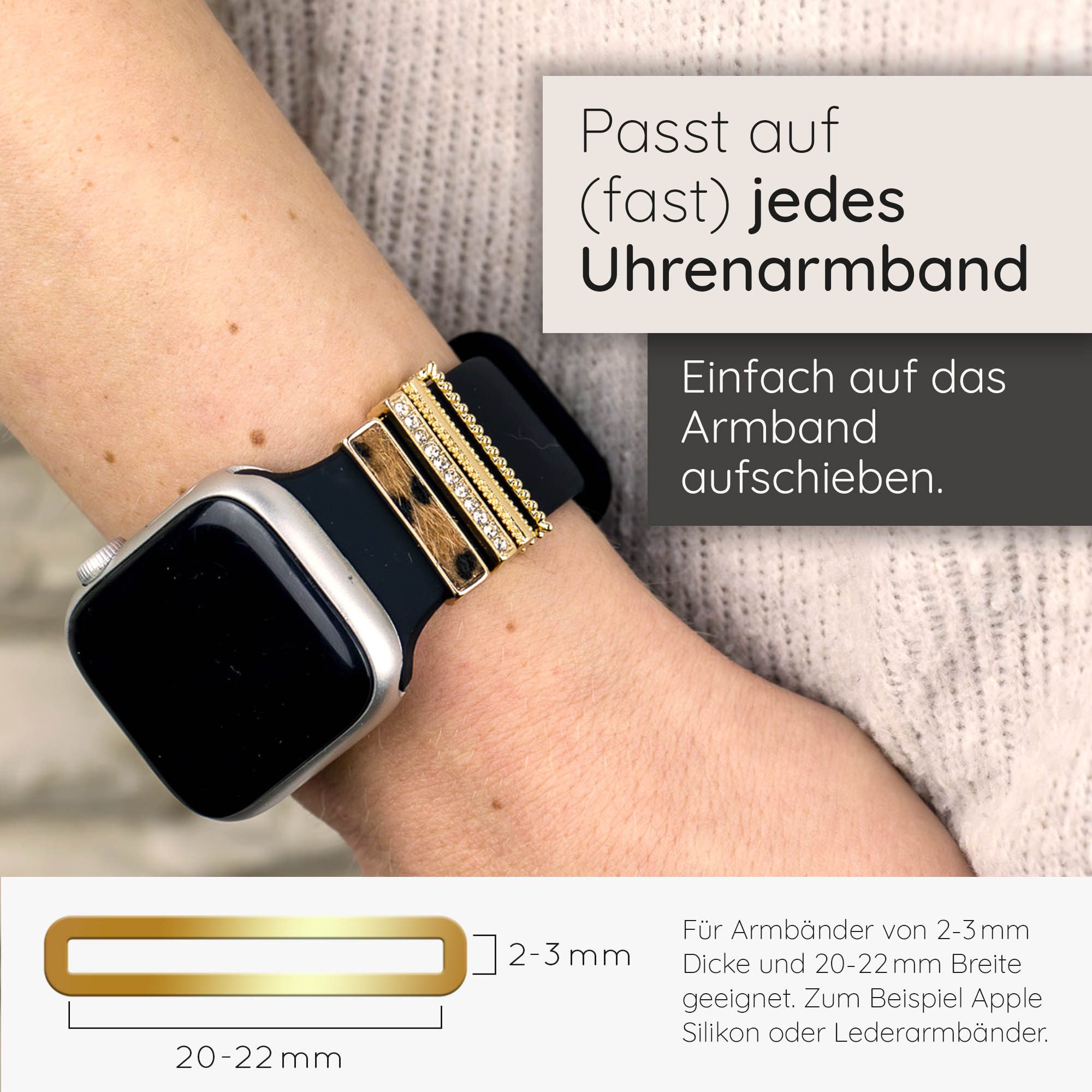 EAZY CASE Smartwatch-Armband Apple Watch Charms Set 38/40/41mm & 42/44/45/49mm, Smartwatch Schmuck Leopard Muster Gold – Bild 4 von 5