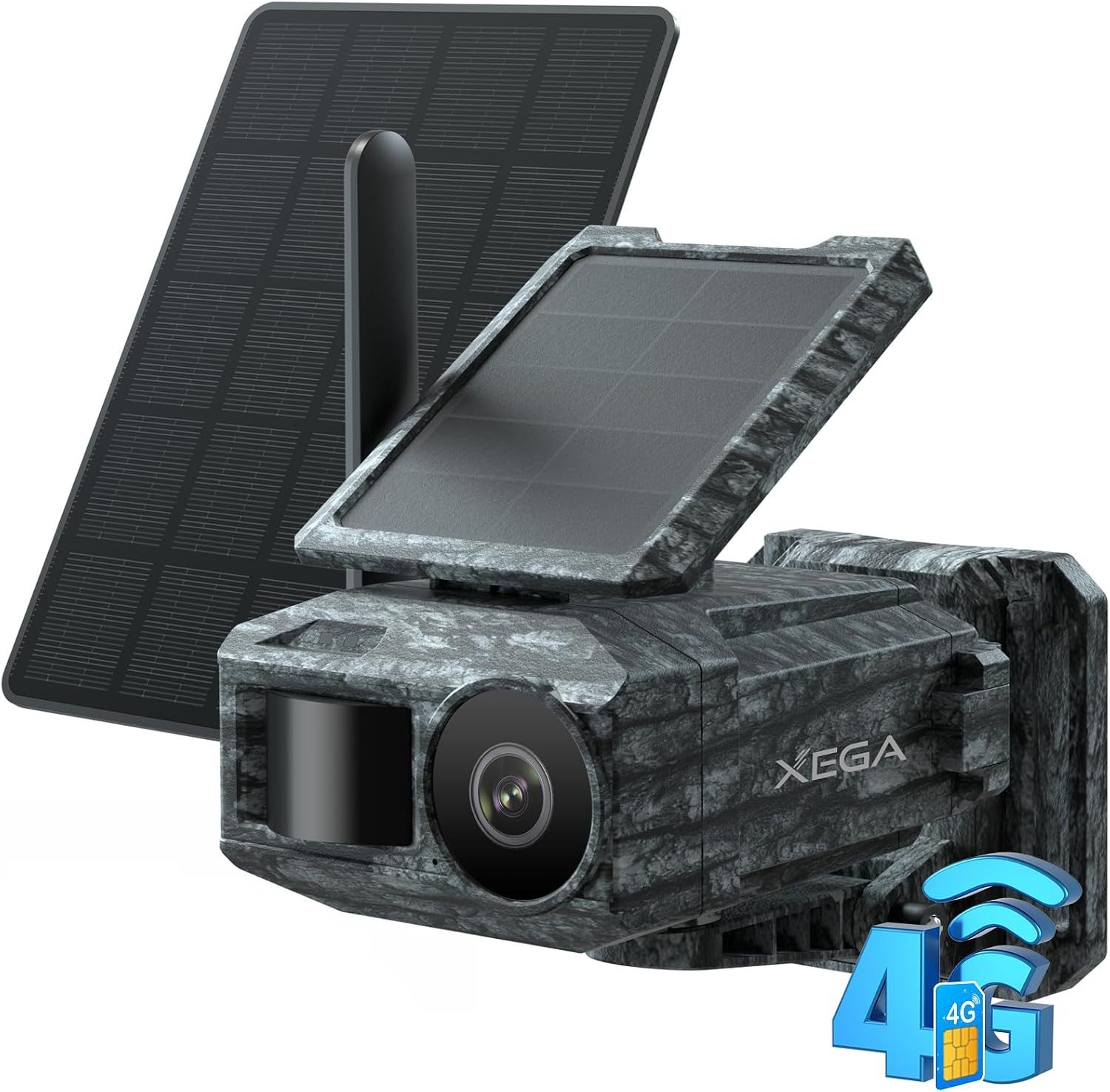 XEGA Überwachungskamera 4G LTE Solar Überwachungskamera mit SIM-Karte&2 Solarmodulen
