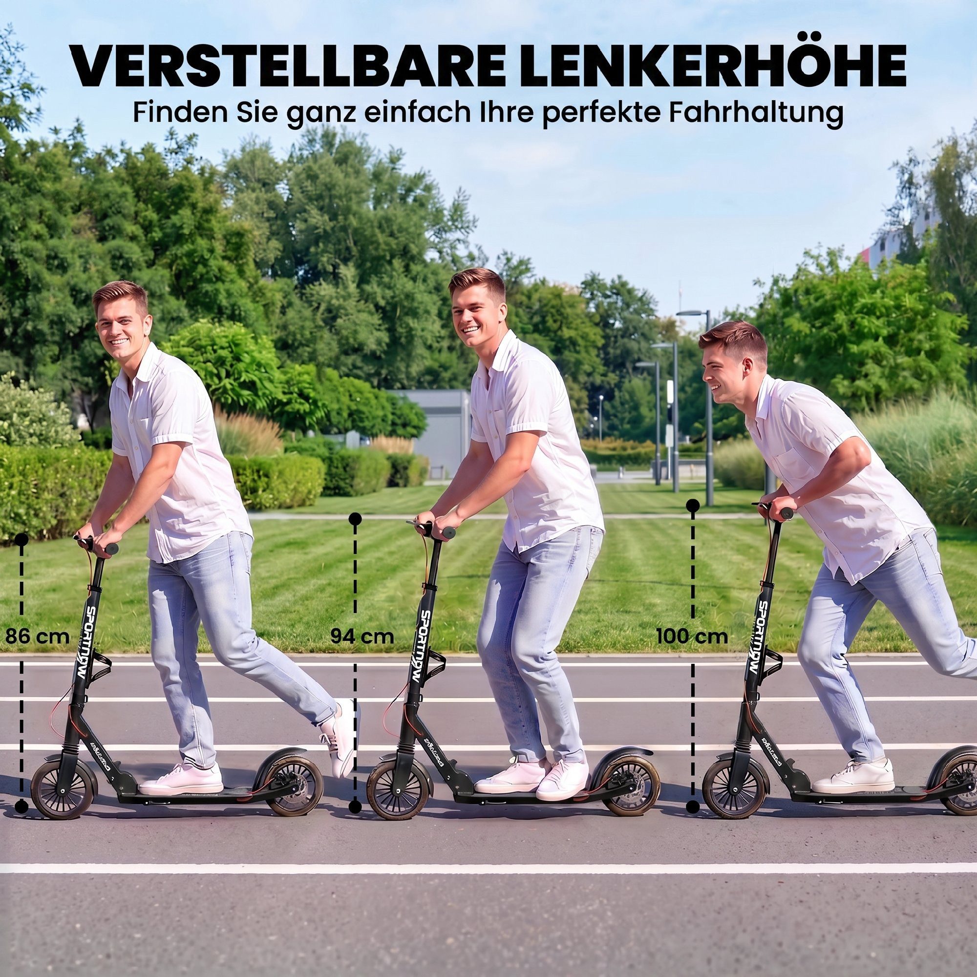 SPORTNOW Scooter Höhenverstellbar & Klappbar, 0 km/h, (Cityroller, 1 tlg., Tretroller), bis 100 kg
