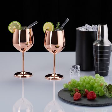 relaxdays Weinglas Weingläser Edelstahl 4er Set, Edelstahl, Rosegold