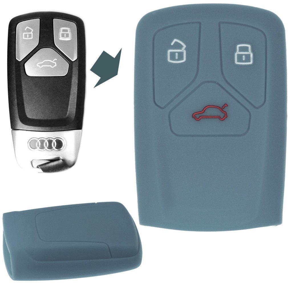 mt-key Schlüsseltasche Autoschlüssel Softcase Silikon Schutzhülle Dunkelgrau, für Audi A4 S4 Q7 Q5 TT RS A5 S5 3 Tasten KEYLESS SMARTKEY