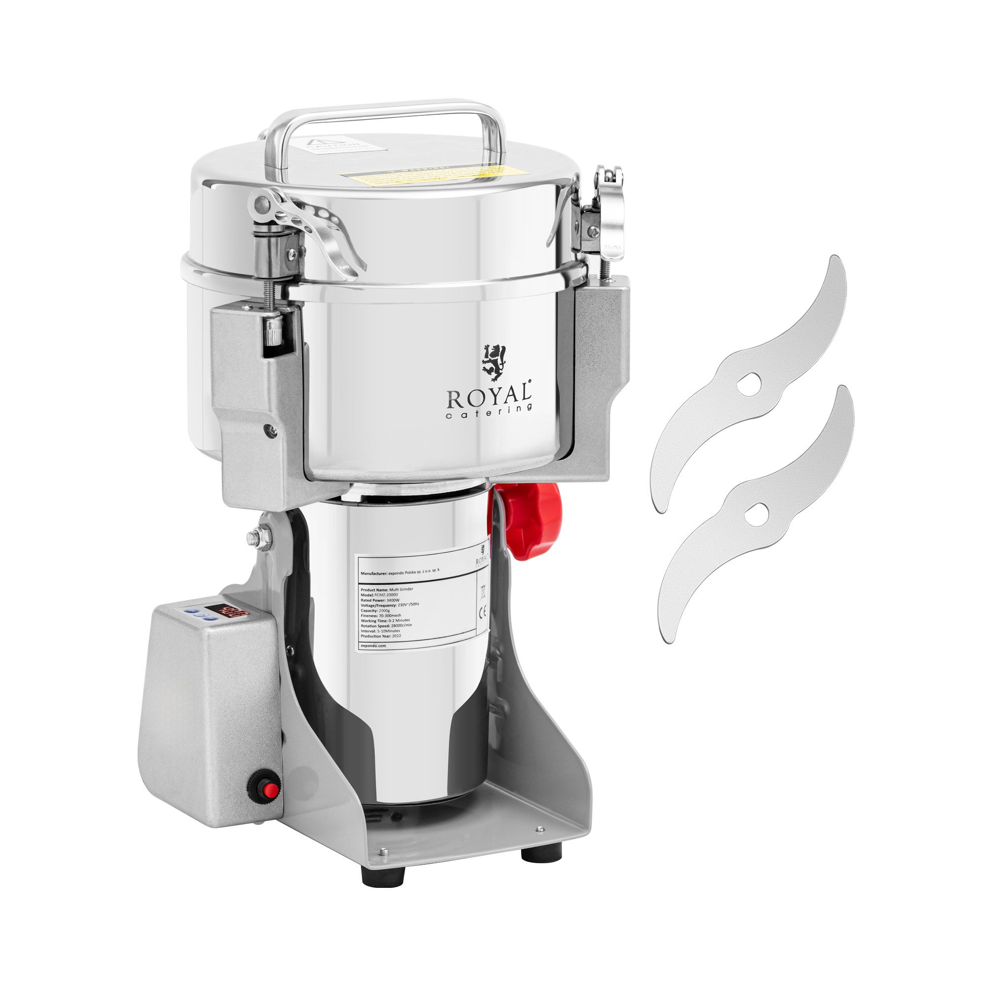 Royal Catering Gewürzmühle elektrisch Multi-Zerkleinerer 2 kg Gewürze Kräuter Pfeffer Nüsse Mühle Strom