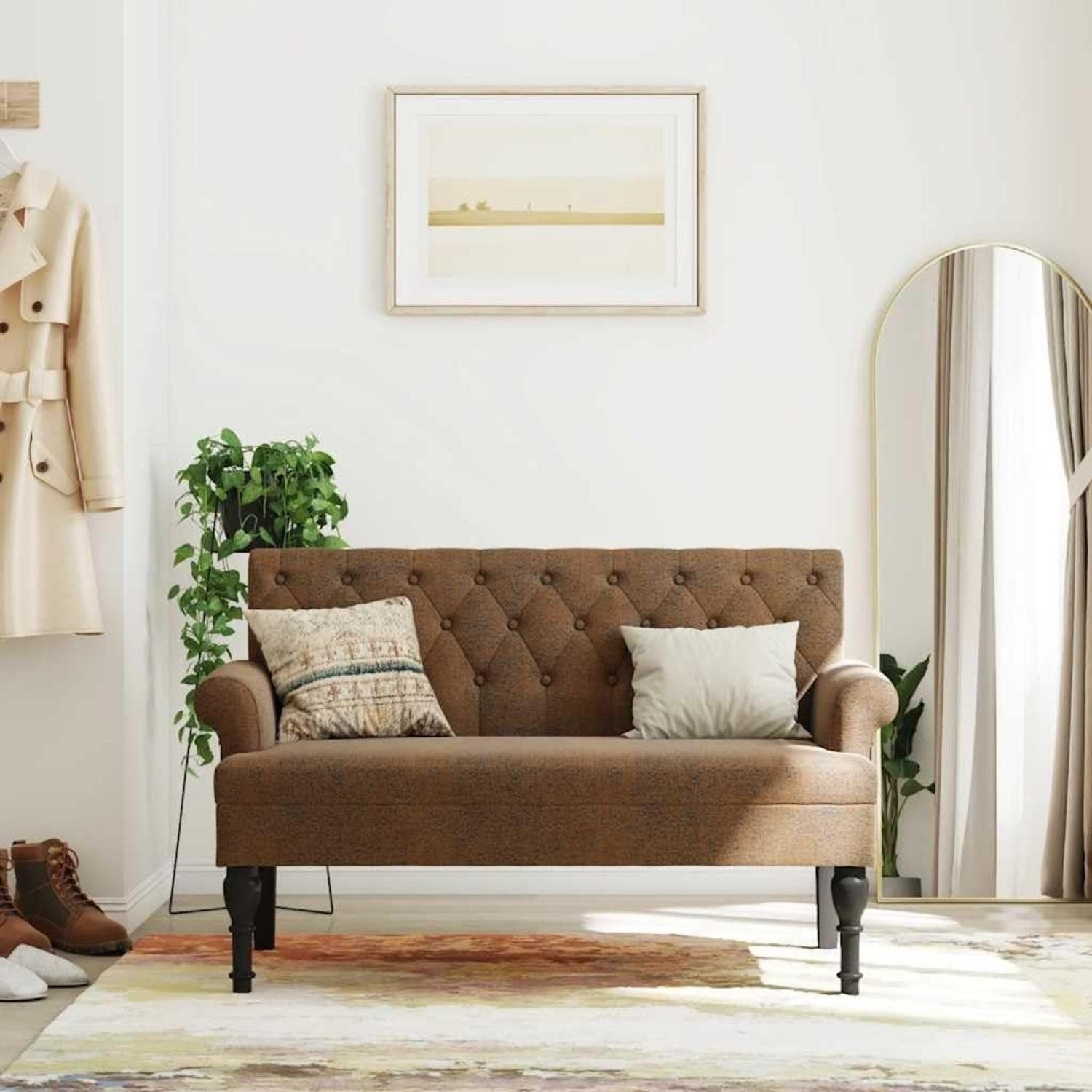 LuxusKollektion Polsterbank Sitzbank mit Rückenlehne Wildleder-Optik Braun 120cm (1-St)