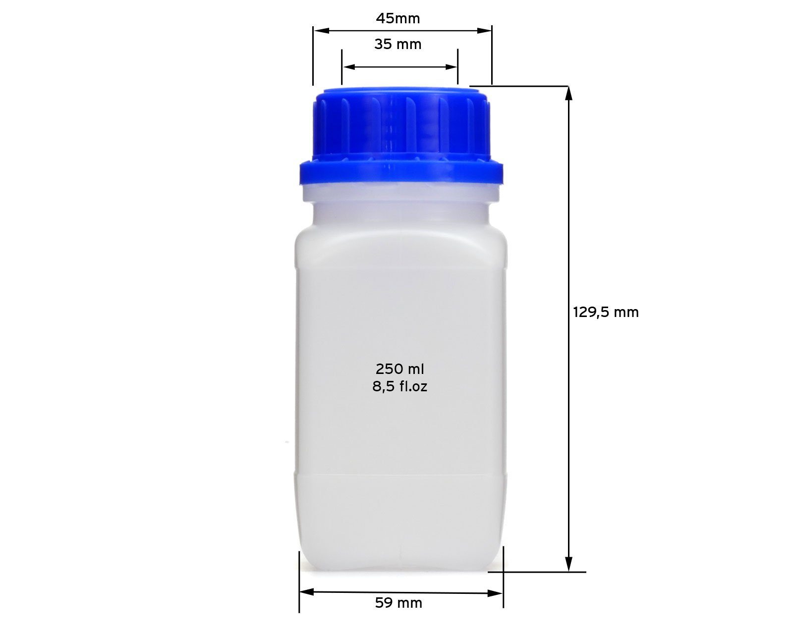 250ml (10 St) Laborflaschen, Plastikfl Weithalsflaschen, Vierkantflaschen, Kanister 10x OCTOPUS