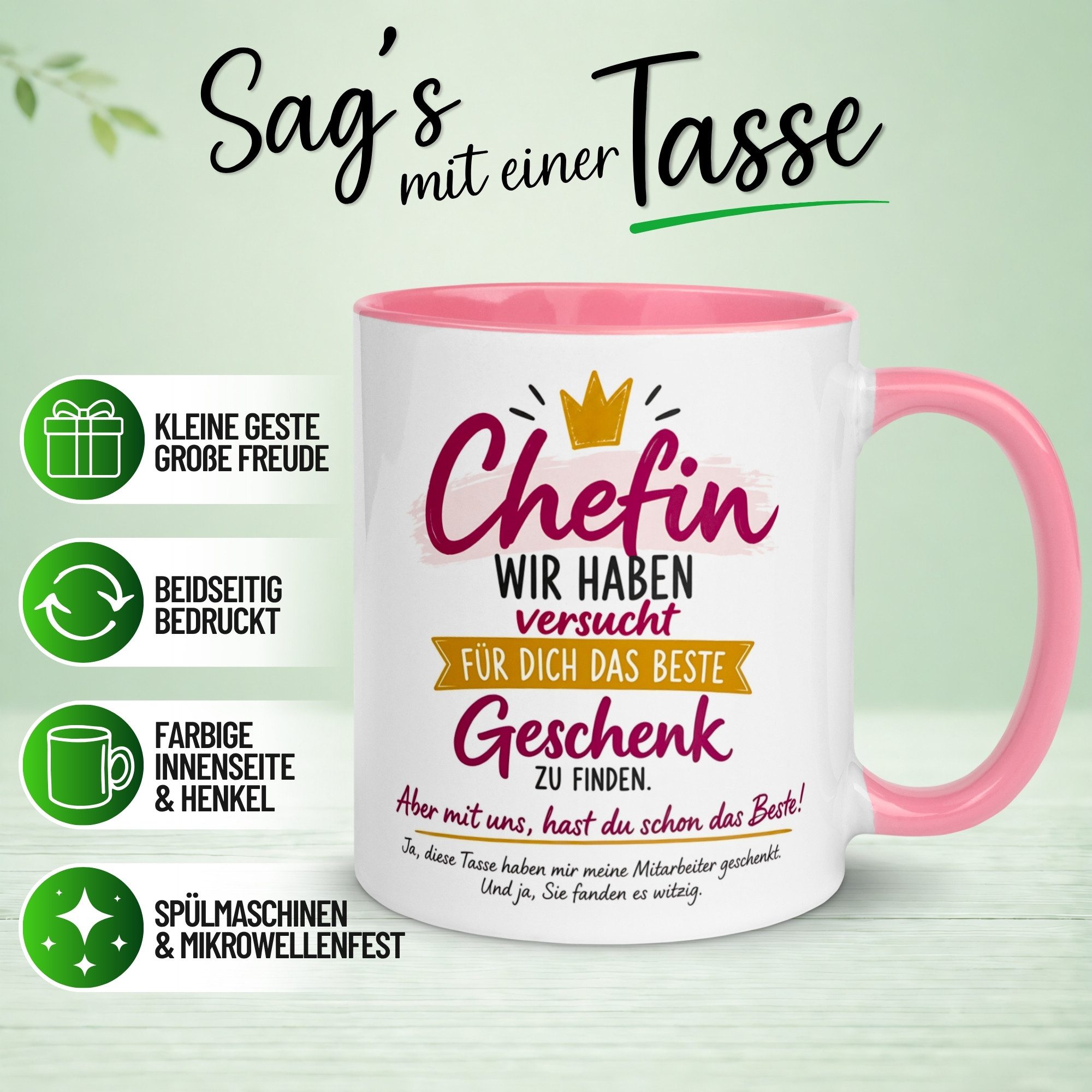 Momentals Tasse Chefin Geschenk „Wir haben versucht das beste Geschenk zu finden“, Gratis Versand · Links-&Rechtshänder · Spülmaschinenfest – Bild 2 von 5