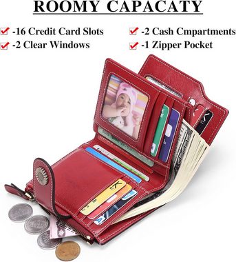 SENDEFN Geldbörse (Damaen Groß Vintage Leder Geldbörse, Damen Portemonnaie mit RFID Schutz), mit 16 Kartenfächern und 1 Reißverschlussfach