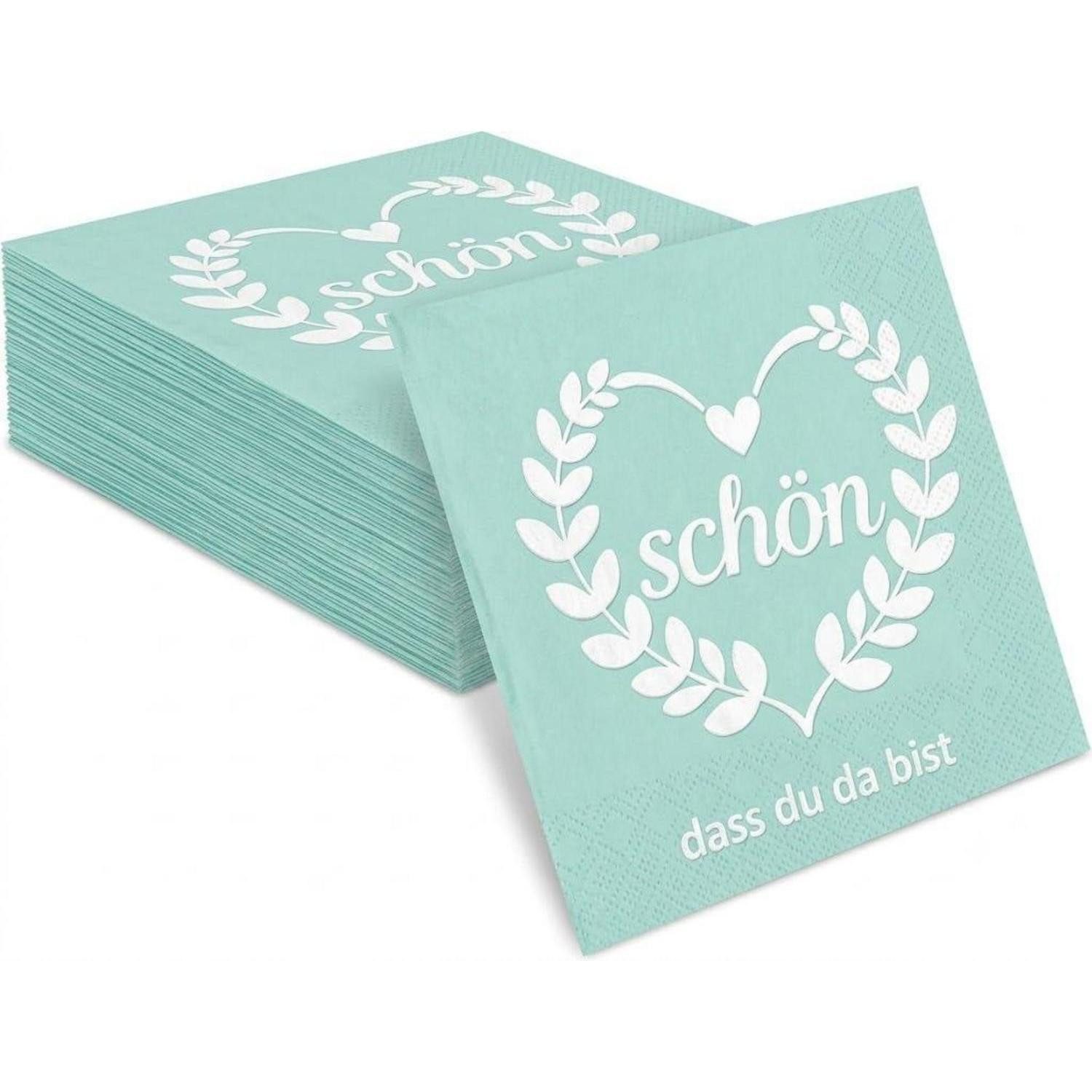 LuxusKollektion Papierserviette Servietten Schön Dass Du Da Bist Türkis 40 Stk, (40 St)