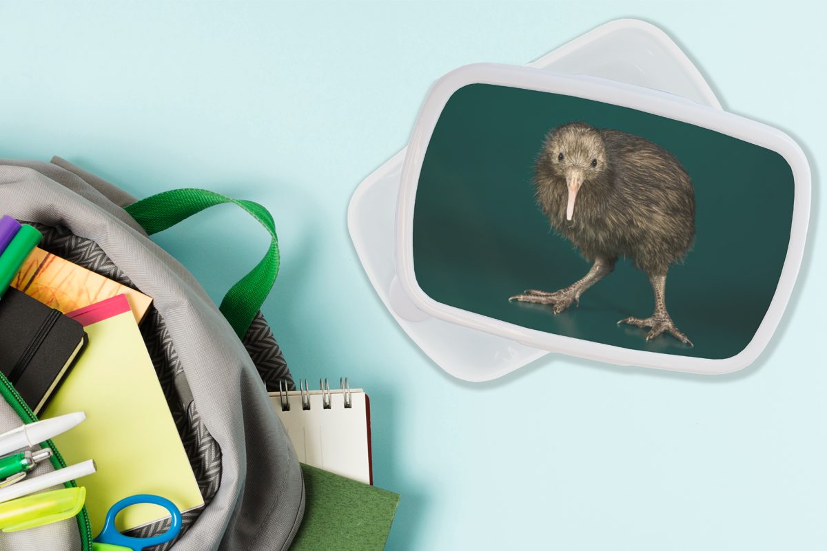 Kinder Brotdose, Brotbox und für (2-tlg), Kiwi weiß Grün, Mädchen Erwachsene, Lunchbox und - - MuchoWow Kunststoff, Vogel für Jungs