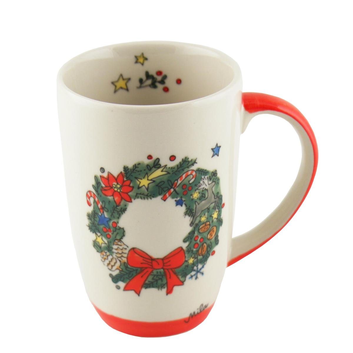 Mila Becher Mila Keramik-Design-Becher Weihnachtskranz, Keramik