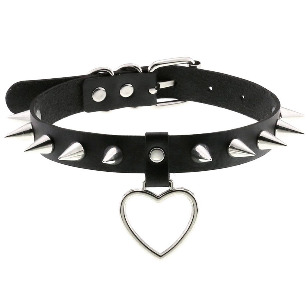 Sandritas Erotik-Halsband Halsband mit Nieten und Herz - schwarz, silber