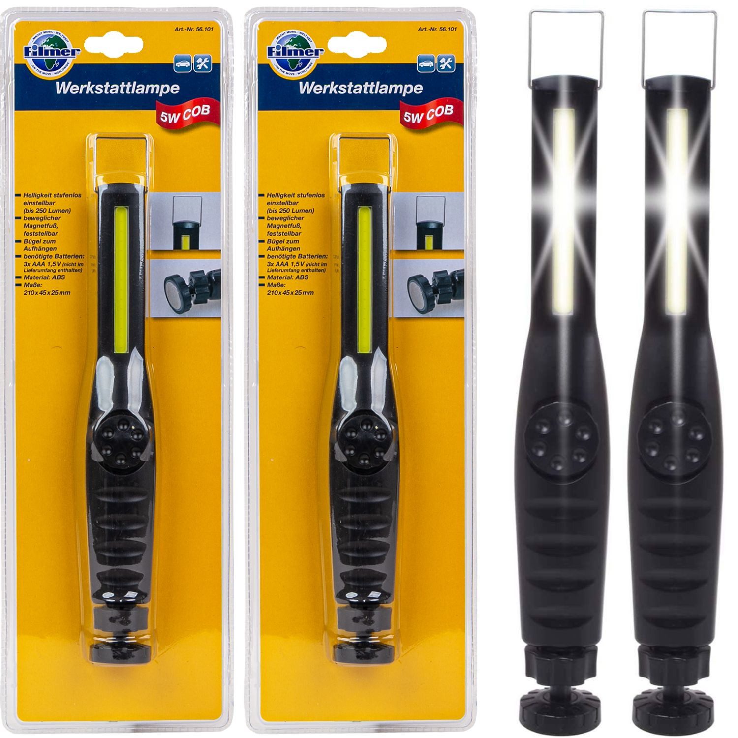 Diedrich Filmer GmbH LED Arbeitsleuchte 2x COB LED Arbeitsleuchte Batteriebetrieben, LED, KFZ Werkstatt-Leuchte Hand-Lampe Inspektion Leuchte Handlampe