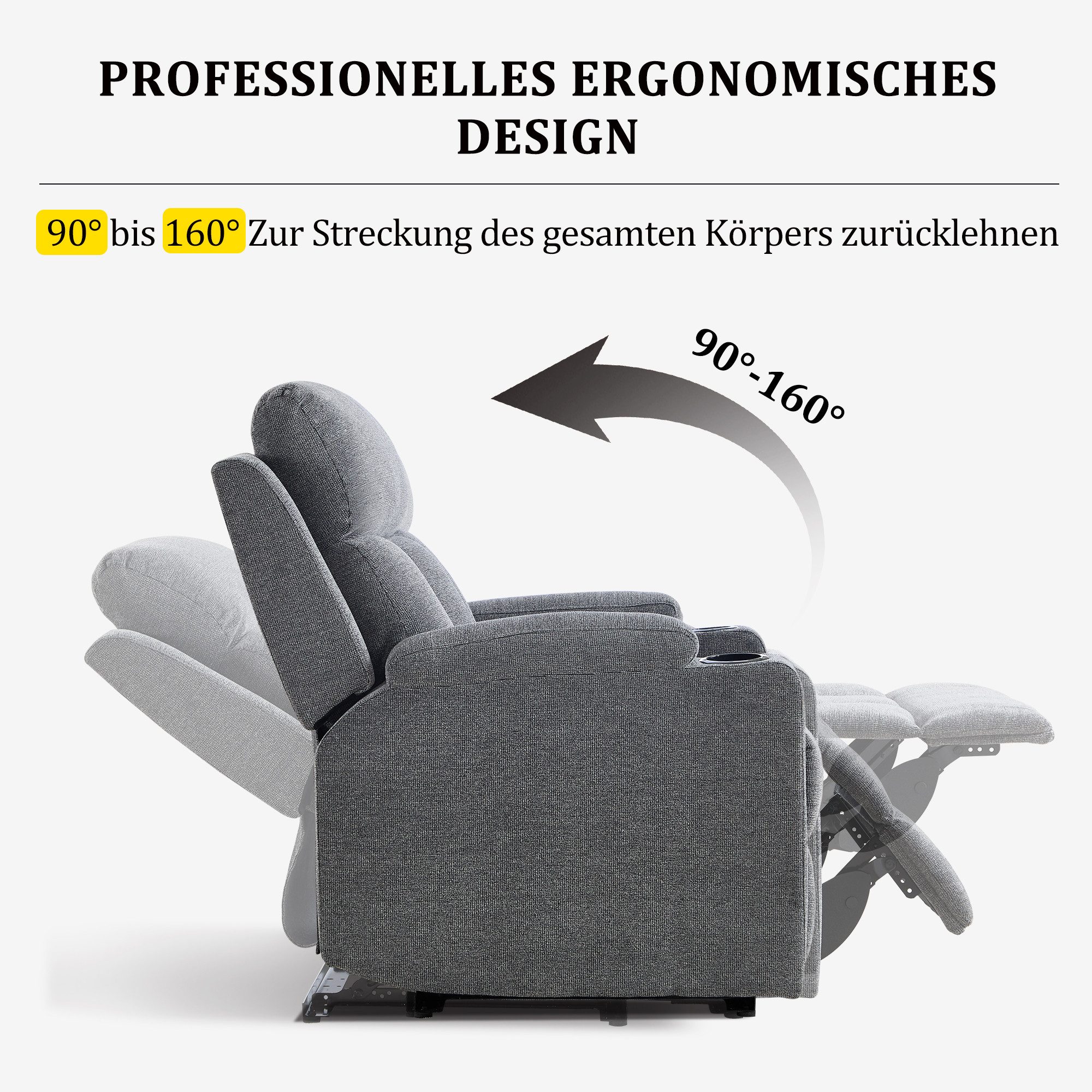 CANMOV Relaxsessel Canmov Fernsehsessel mit Liegefunktion,TV Sessel, Ruhesessel (1-St), Manueller Relaxsessel mit Verstellbarer Rückenlehne und Fußstütze – Bild 4 von 5