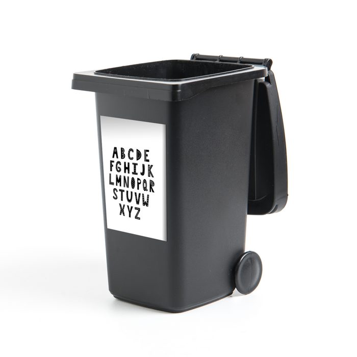 MuchoWow Wandsticker Illustration Alphabet schwarzen Buchstaben auf einem weißen (1 St) Mülleimer-aufkleber Mülltonne Sticker Container Abfalbehälter
