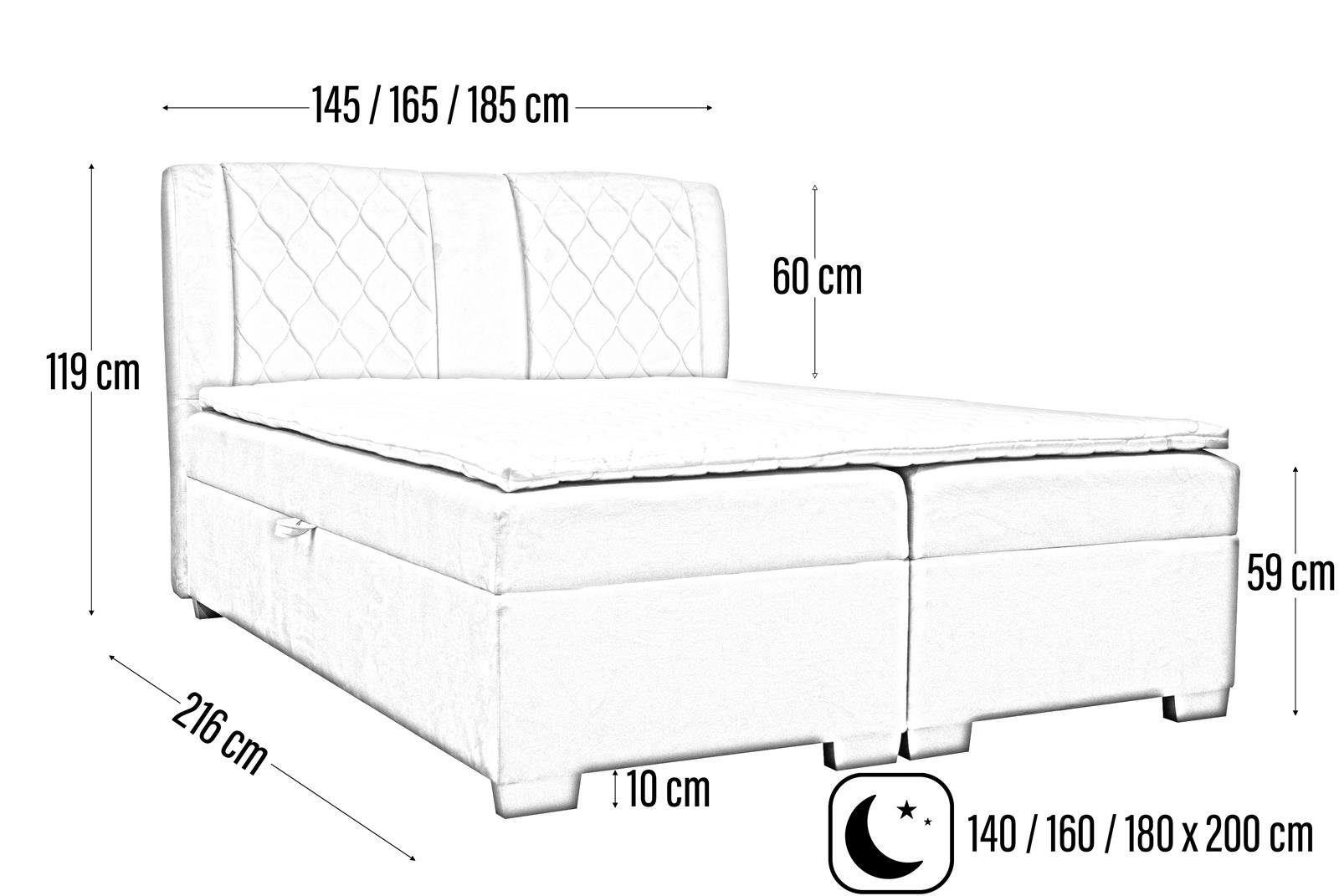 Beautysofa Boxspringbett Kolumbia (Bett), (bluvel Bettkasten, mit 03) Hellgrau Federkernmatratze Topper