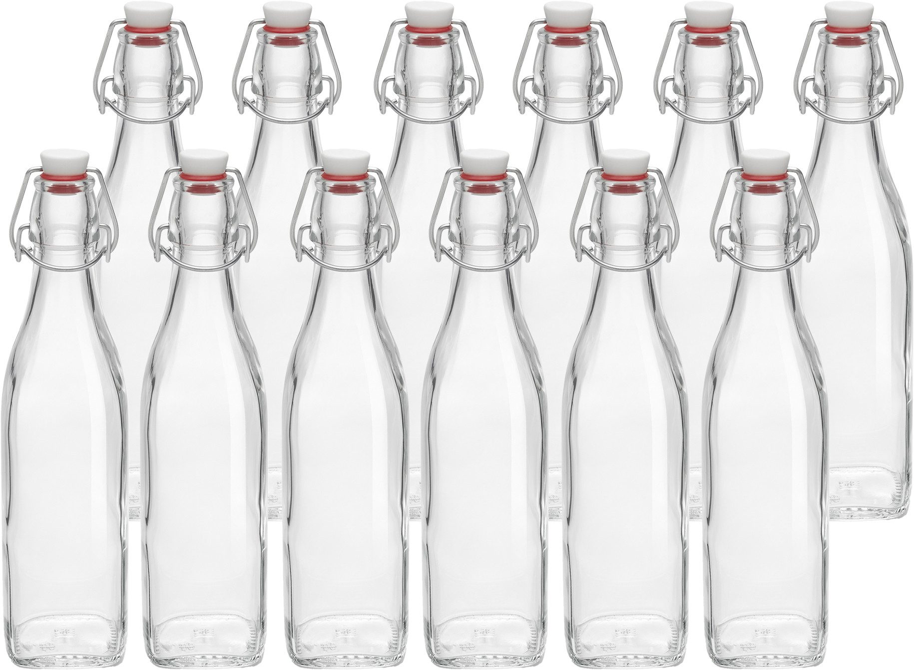 Bormioli Rocco Einmachglas Flasche Swing 0,5l, 12 Stück, Glas, Metall, (Set, 12-tlg), mit Bügelverschluss