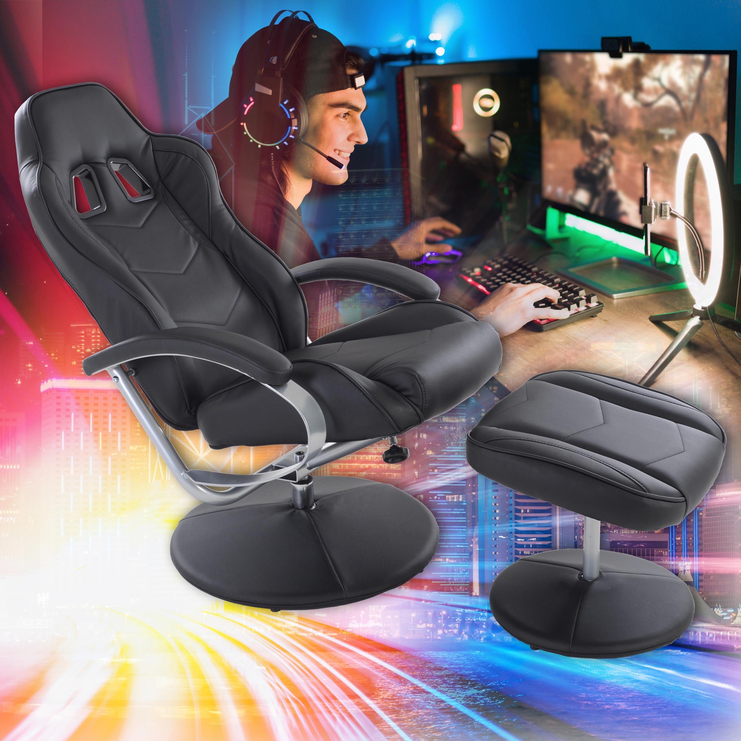 Raburg Gaming-Stuhl Sessel-Set DRIFT Sport in SCHWARZ-SCHWARZ, Soft-Touch  Kunstleder, mit Hocker & mit Relaxfunktion, ergonomisch, 135° neigbar,  Komfortschaum-Polsterung, 360° drehbar, belastbar bis 120 kg
