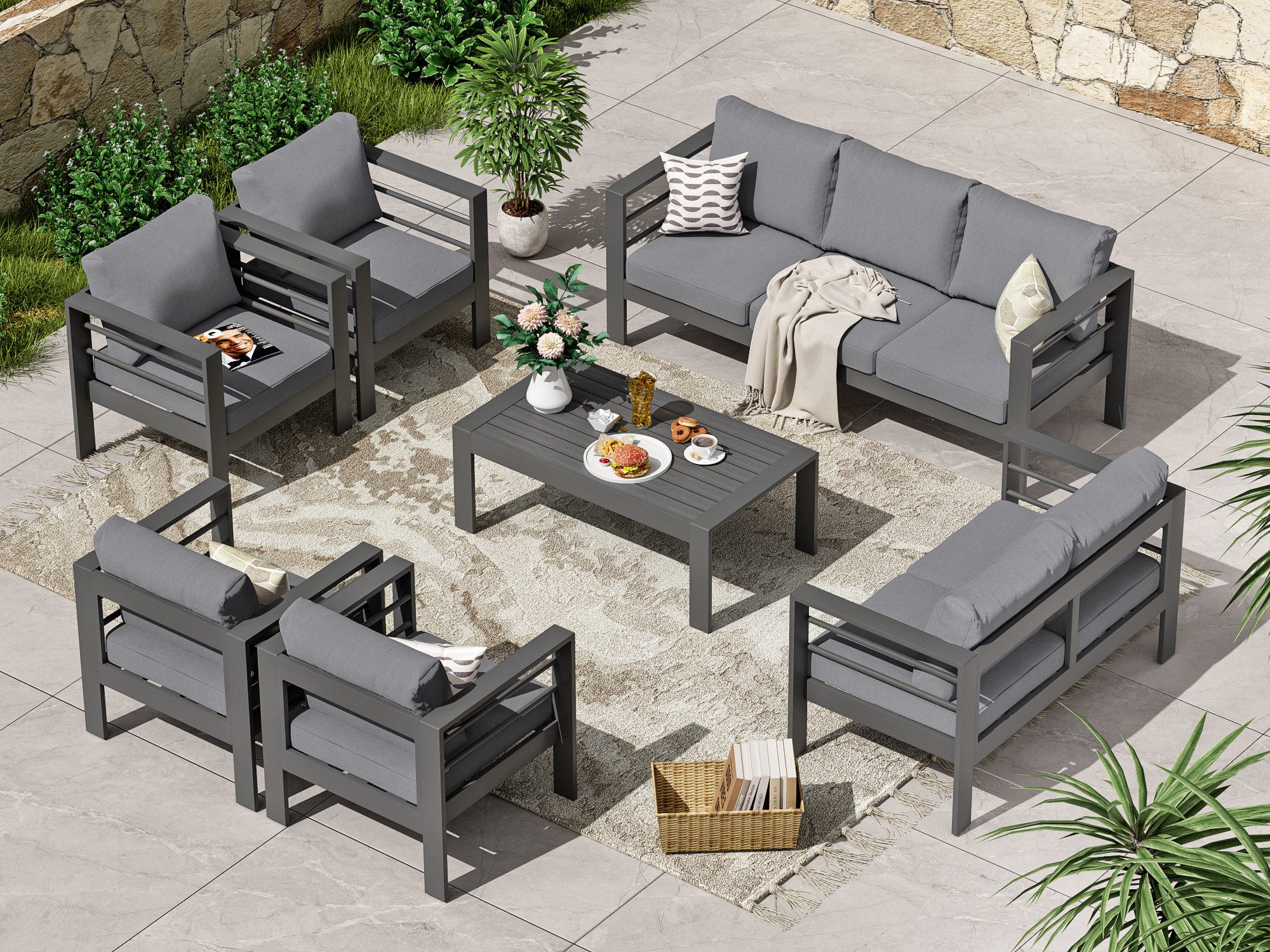 MeXo Gartenlounge-Set XXL Gartenmöbel Set Aluminium Outdoor, (Set, 7-tlg., günstig online kaufen