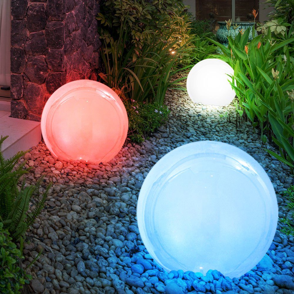 etc-shop LED Gartenleuchte, LED-Leuchtmittel fest verbaut, Farbwechsel, 3er Set Gartendeko LED Kugelleuchte Solarleuchten Outdoor