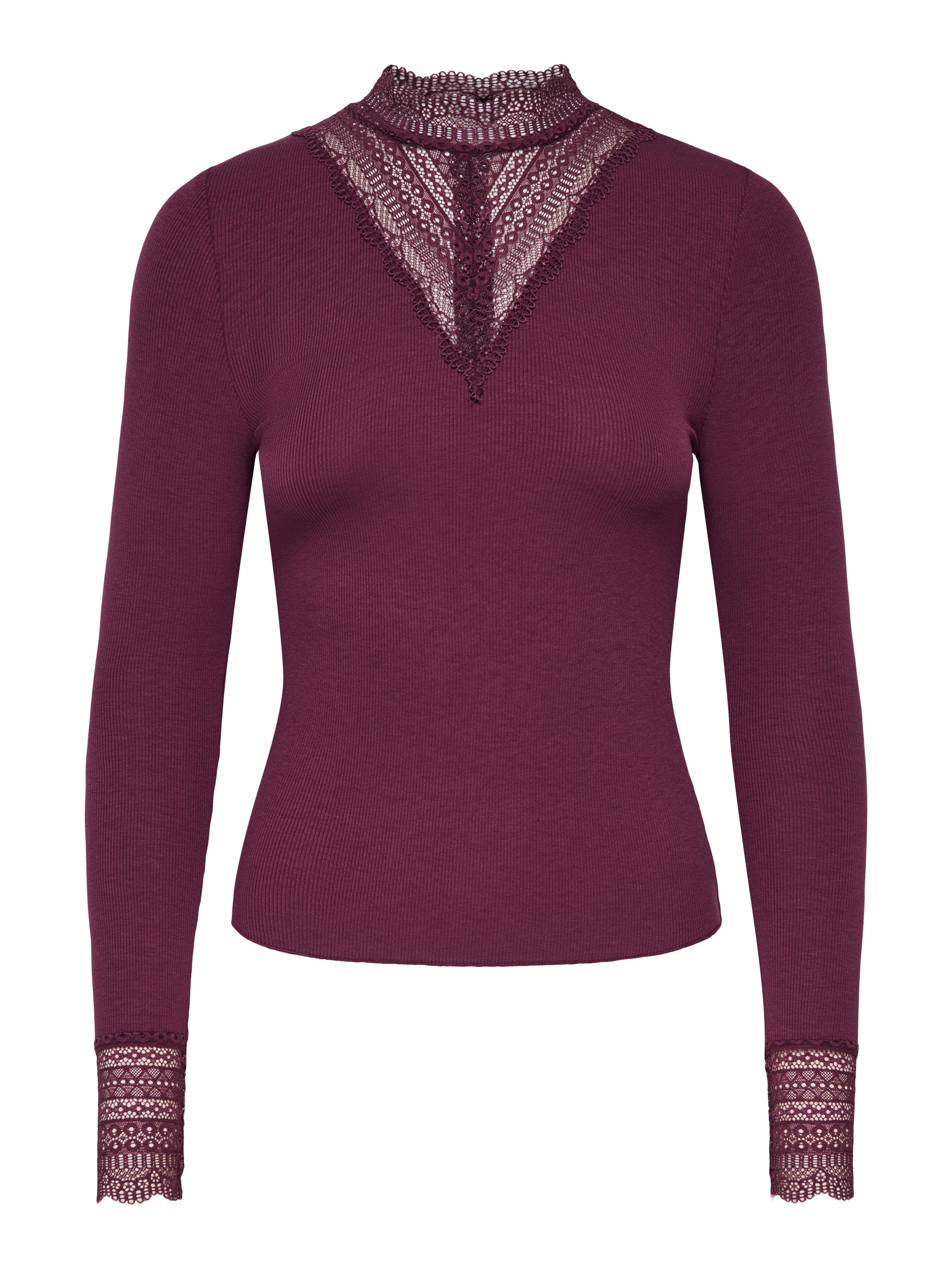 ONLY Spitzenshirt ONLTILDE L/S HIGH NECK LACE TOP JRS Viskosemischung, mit Spitze