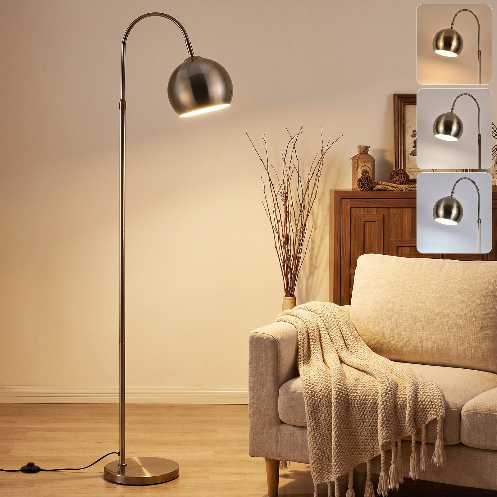 Nettlife Stehlampe Bogenlampe Wohnzimmer Schwarz/Antik Bronze Retro Metallschirm E27 40W, ohne Leuchtmittel, 160 cm ideal als Leseleuchte für Wohnzimmer
