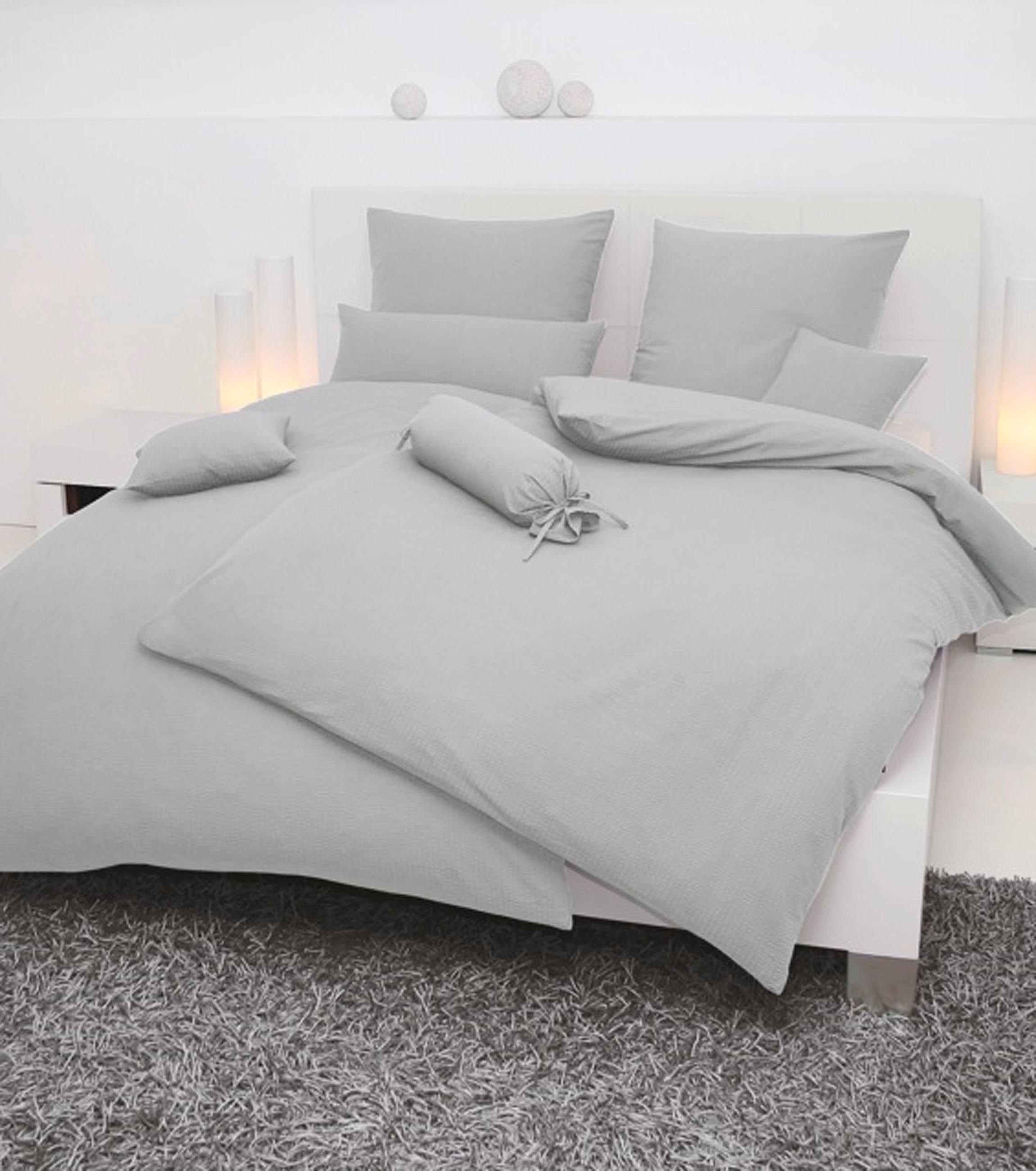 Janine Bettwäsche PIANO 0125 31, Seersucker 100% Baumwolle, uni, bügelfrei, Soft-Seersucker, 2 teilig, Markenreißverschluss, feinfädige Qualität, gekämmte Mako-Garne