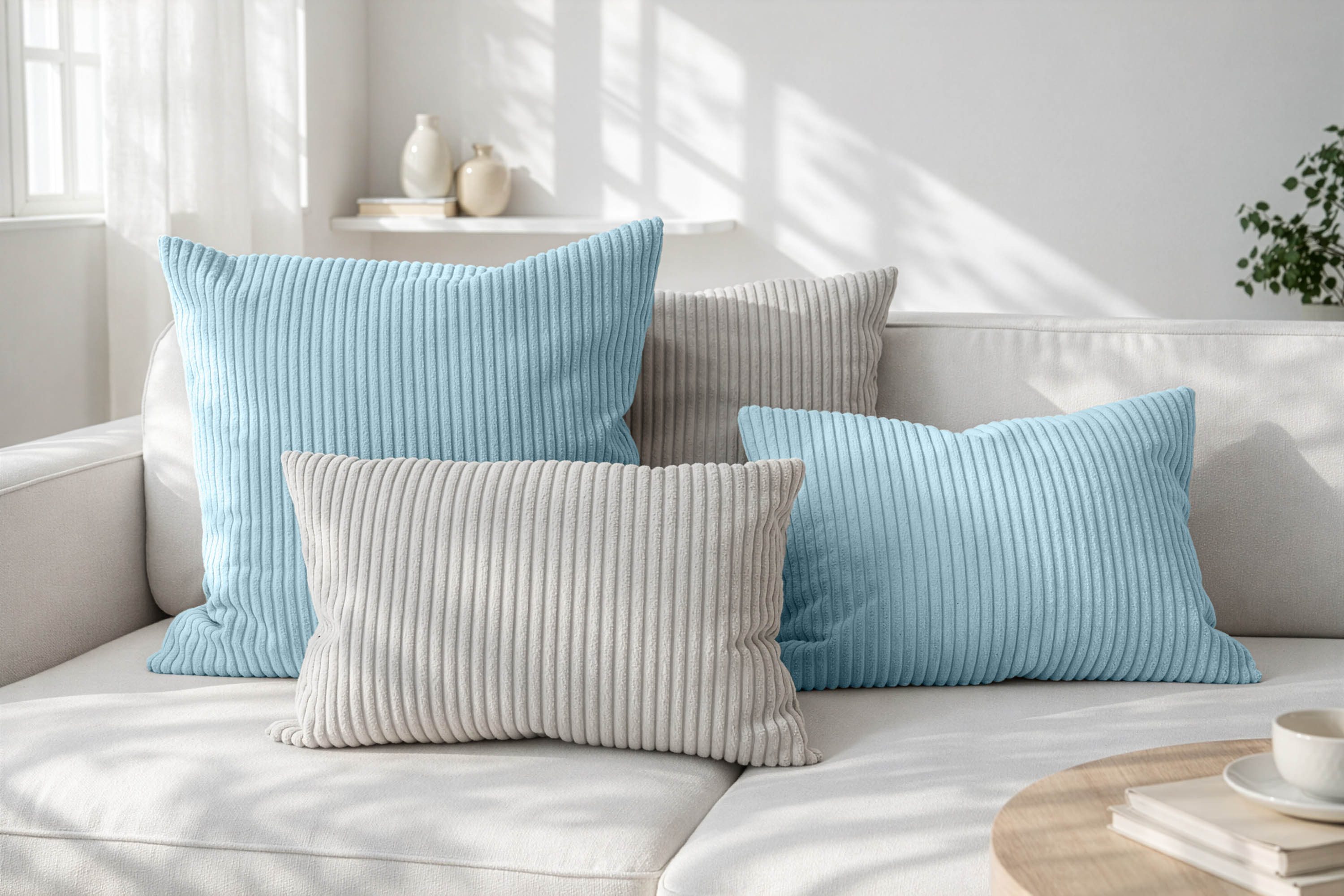 Amilian Dekokissen Sofakissen Cord-Optik 4er Set mit Füllung 2x 40x40 + 2x 35x45 cm, mit Füllung, Hotelverschluss, formstabil