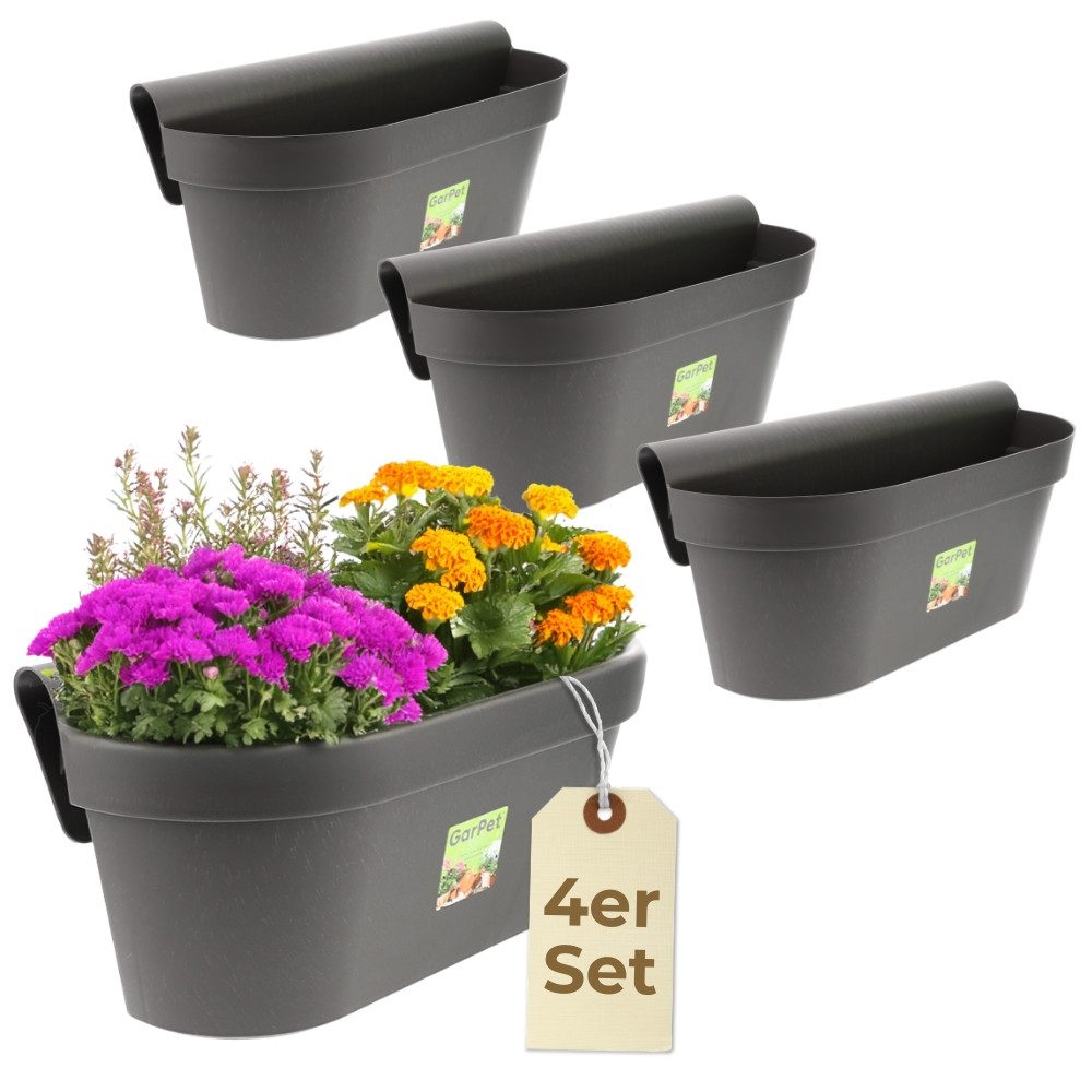 GarPet Balkonkasten 4er Set Geländerkasten Balkon mit Wasserspeicher Blumen Topf Kasten