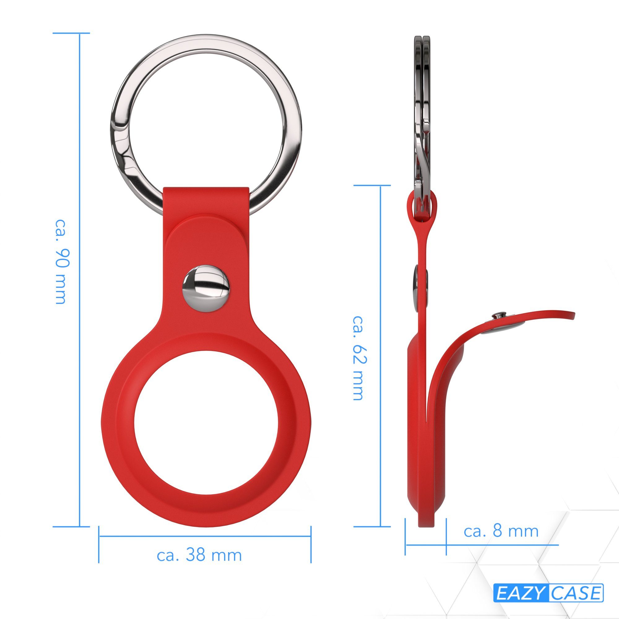 Anhänger Apple Tracker Karabiner Silikon kompatibel Hülle Schlüsselanhänger mit Rot EAZY CASE Airtags Schutzhülle Schlaufe AirTag, mit