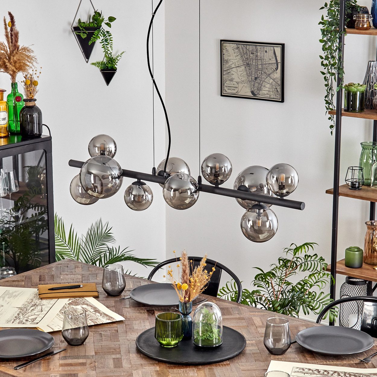 hofstein Pendelleuchte Hängelampe aus Metall/Glas in Schwarz/Rauchfarben, o günstig online kaufen