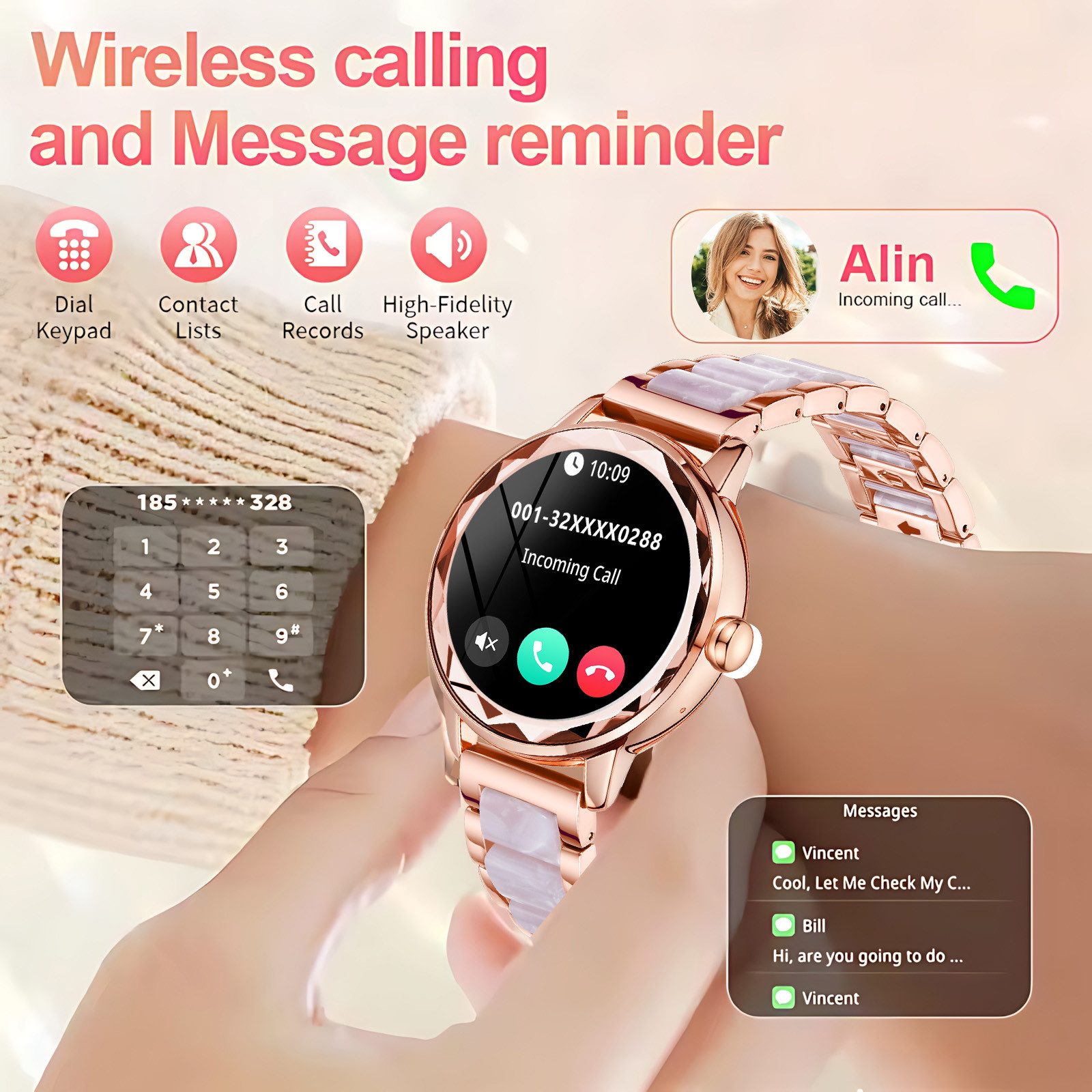 ibettertec Smartwatch Damen, mit Anruffunktion Smartwatch (Fitnessuhr mit Telefonfunktion/WhatsApp Notiz,Smartwatch Fitness Tracker Uhr IP68 Wasserdicht,1.2" HD Voll Touchscreen Fitnessuhr Tracker mit Blutsauerstoff/Pulsmesser/Sportuhr/Schrittzähler/Schlafmonitor Aktivitätstracker usw für iOS/Android Uhren Watch cm)