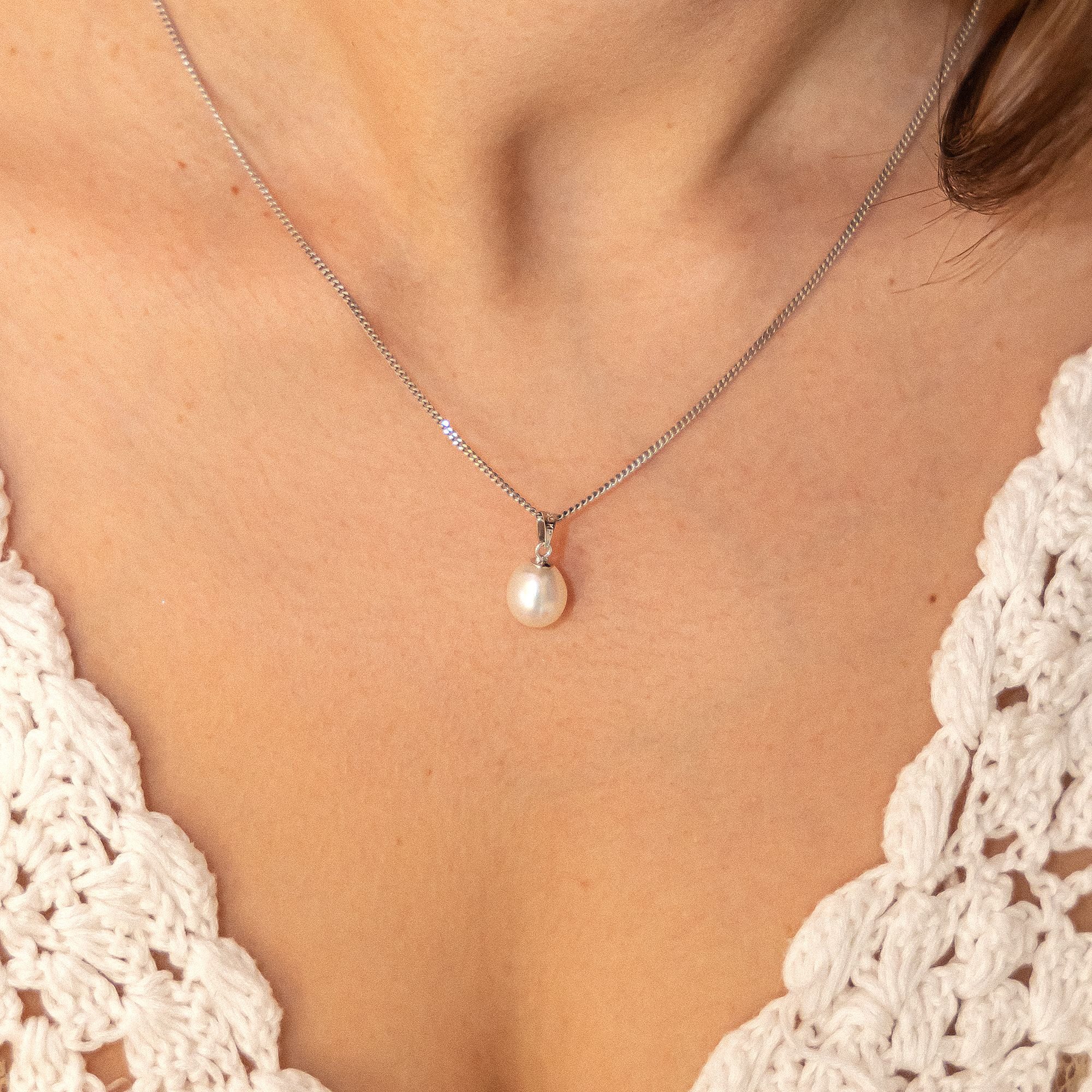 Zeeme Kette mit Anhänger 925 Sterling Silber Perle weiß – Bild 3 von 4