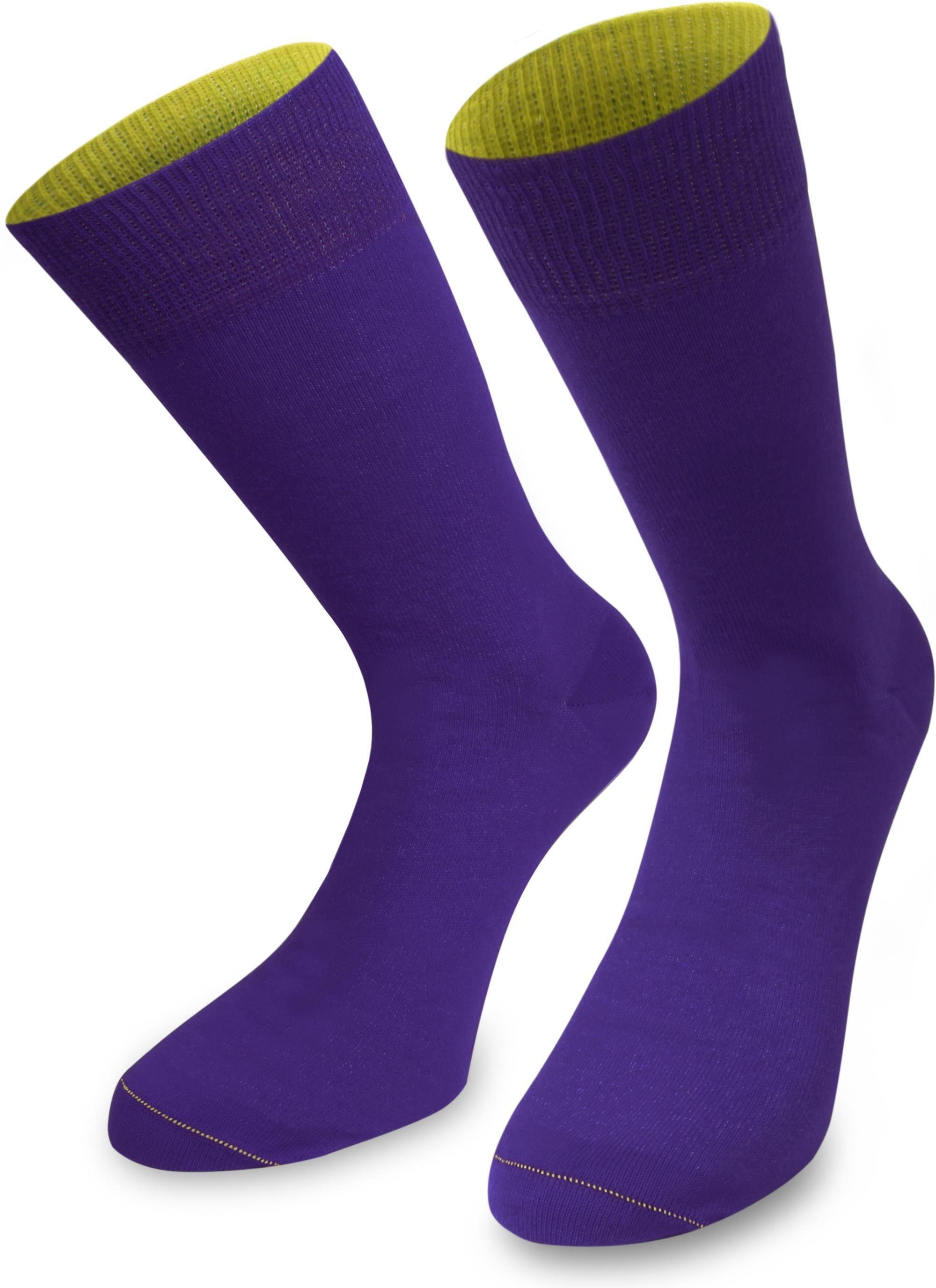 normani Basicsocken 1 Paar Socken Bi-Color (1 Paar) farbig abgesetzter Bund Lila/Limette