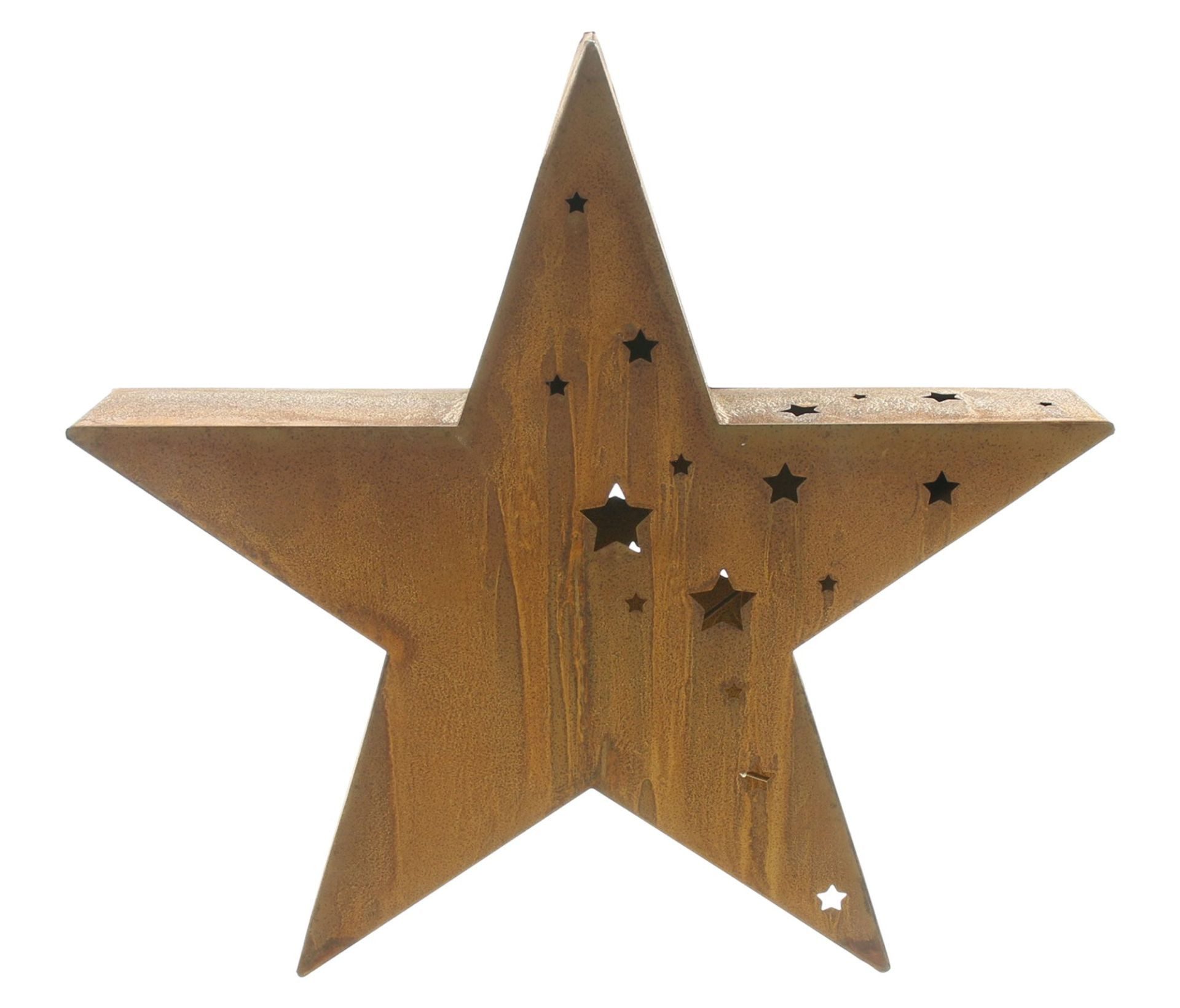 Dekoleidenschaft LED-Dekofigur "Stern" Metall in Rost Optik, 52x49 cm groß, Timer, Outdoor Gartendeko, 3 AA-Batterien – Bild 3 von 5