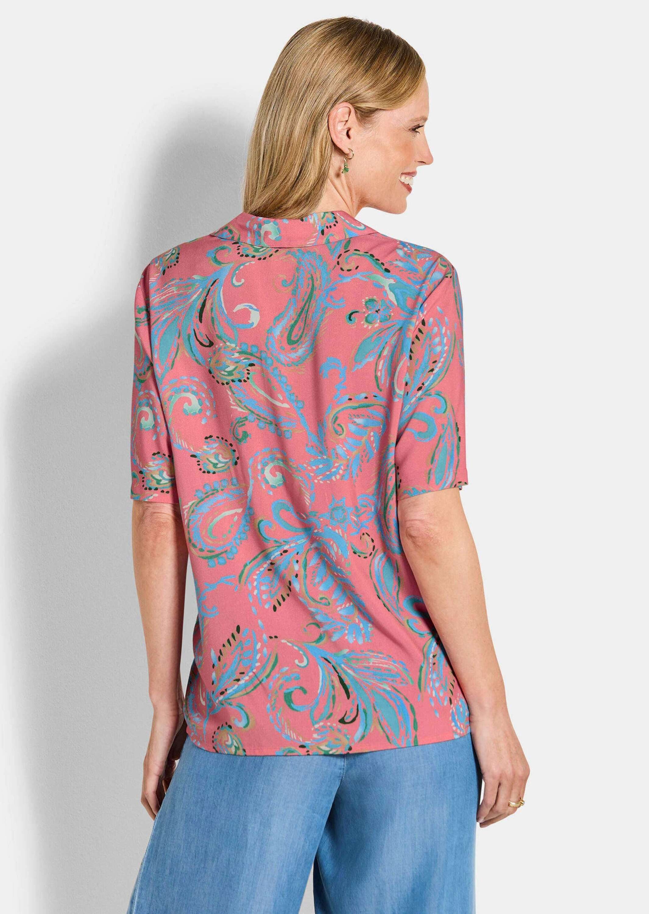 GOLDNER Schlupfbluse Schlupfbluse mit Paisley-Muster Viskoseshirt mit offenem Kragen und Halbarm