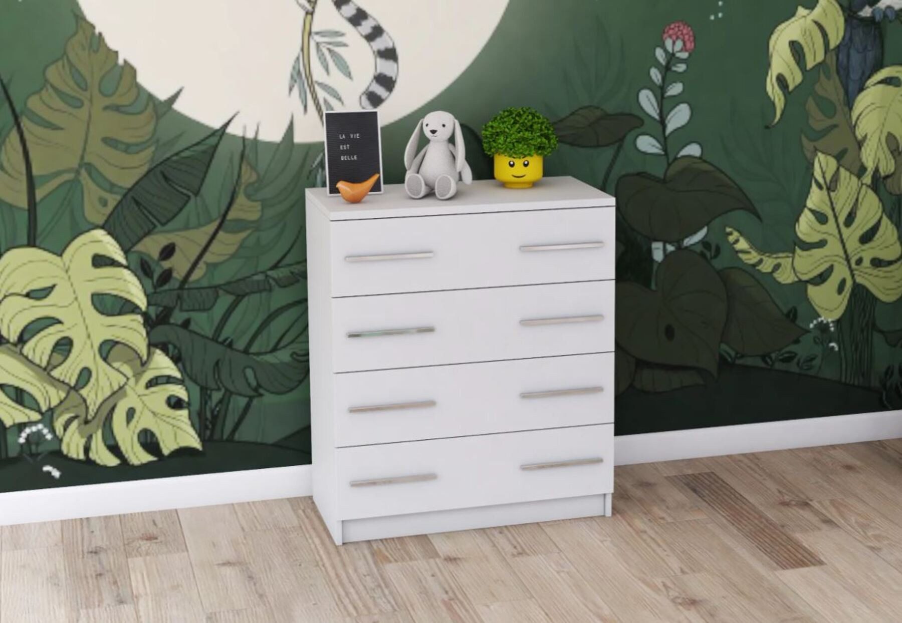 MOEBLO Kommode Marsala II 4s (Sideboard Wohnzimmer Kommode Schlafzimmer, Komodenschrank, Highboard, modischen silbernen Griffe), (BxHxT):80x93x40cm