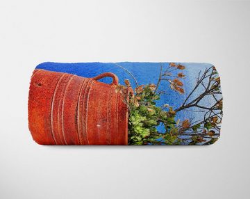 Sinus Art Handtücher Handtuch Strandhandtuch Saunatuch Kuscheldecke mit Fotomotiv Santorini Griechen, Baumwolle-Polyester-Mix (1-St), Handtuch