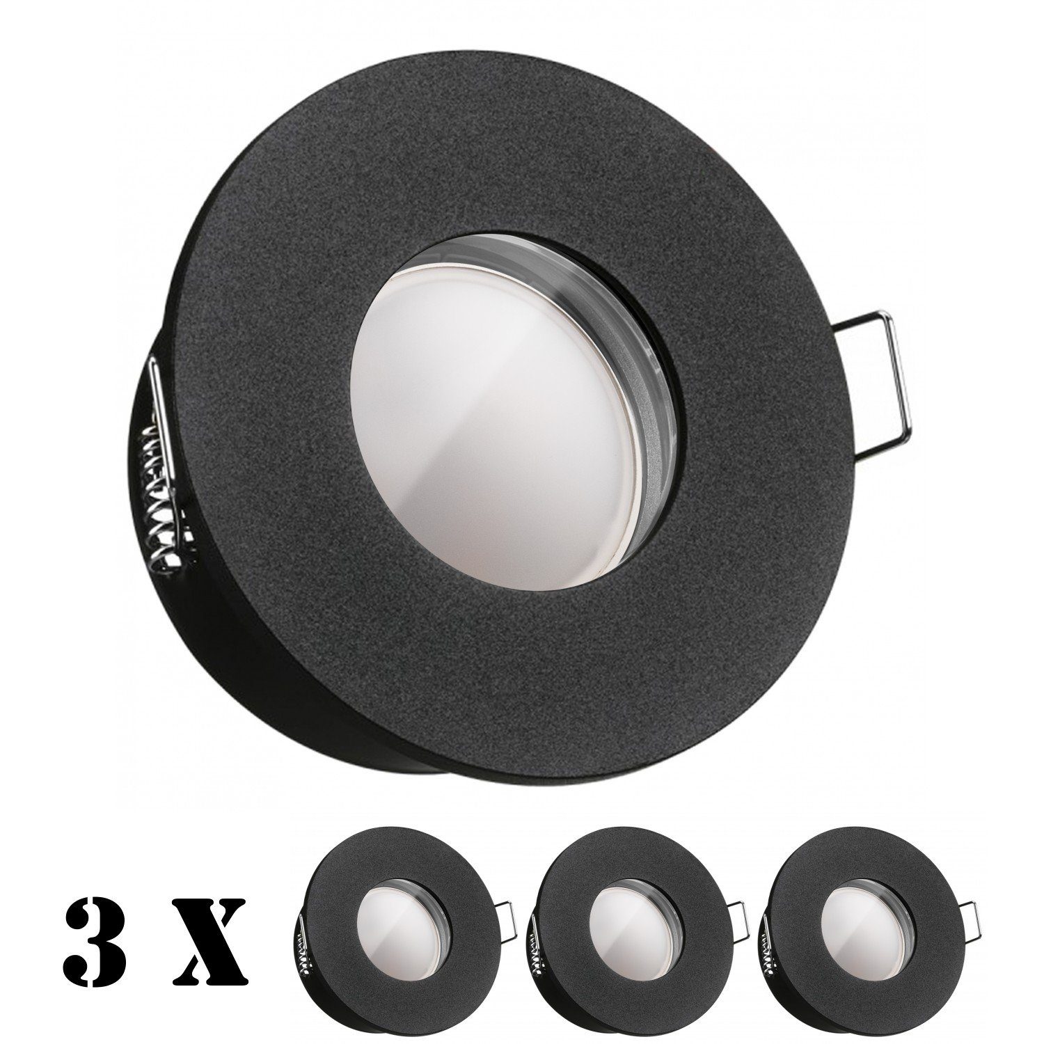 LEDANDO LED Einbaustrahler 3er IP65 LED Einbaustrahler Set extra flach in schwarz mit 5W Leuchtmi