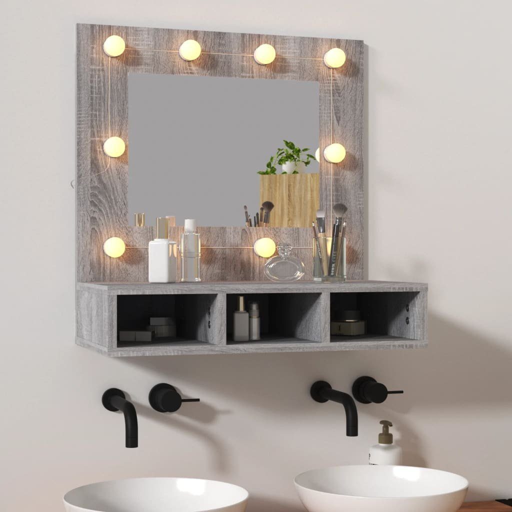 mit vidaXL cm 60x31,5x62 Sonoma (1-St) Grau Badezimmerspiegelschrank Spiegelschrank LED
